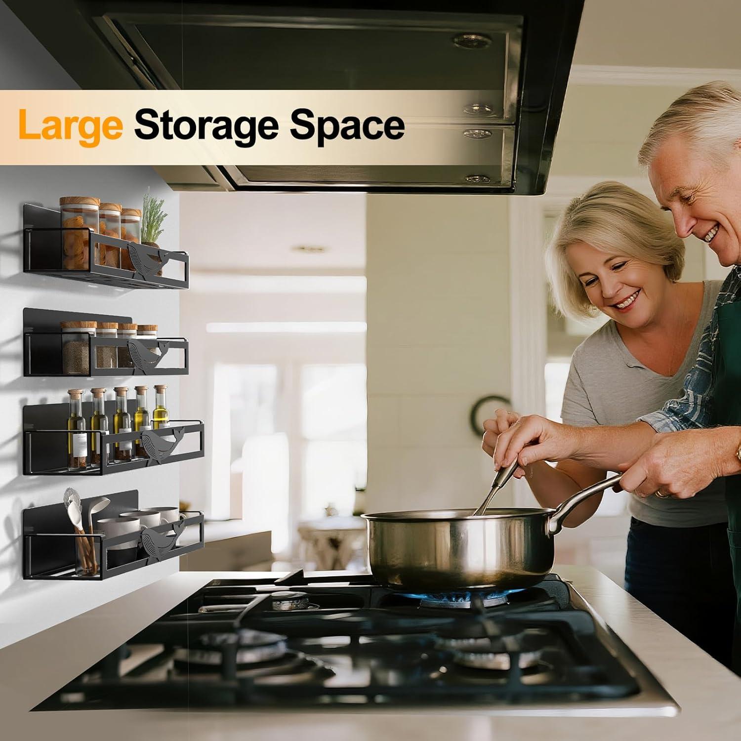 Estante Magnético AURIKAR para Especias - Paquete de 4, Negro