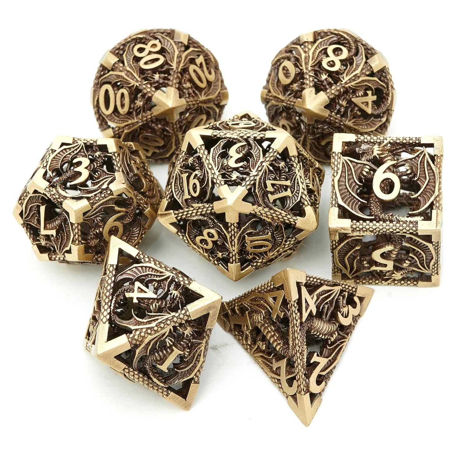 Set de Dados de Metal D&D 7 Piezas Bronce Antiguo