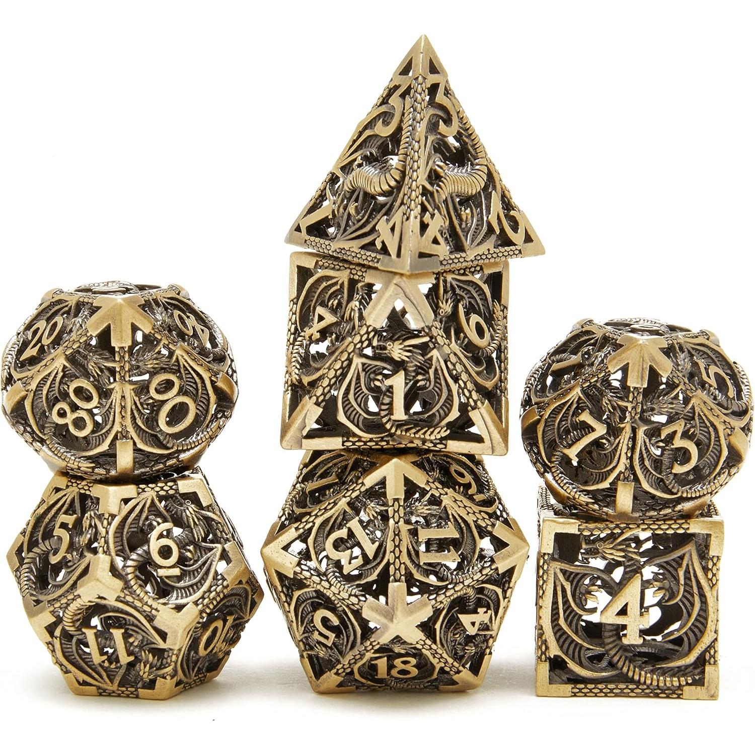 Set de Dados de Metal D&D 7 Piezas Bronce Antiguo