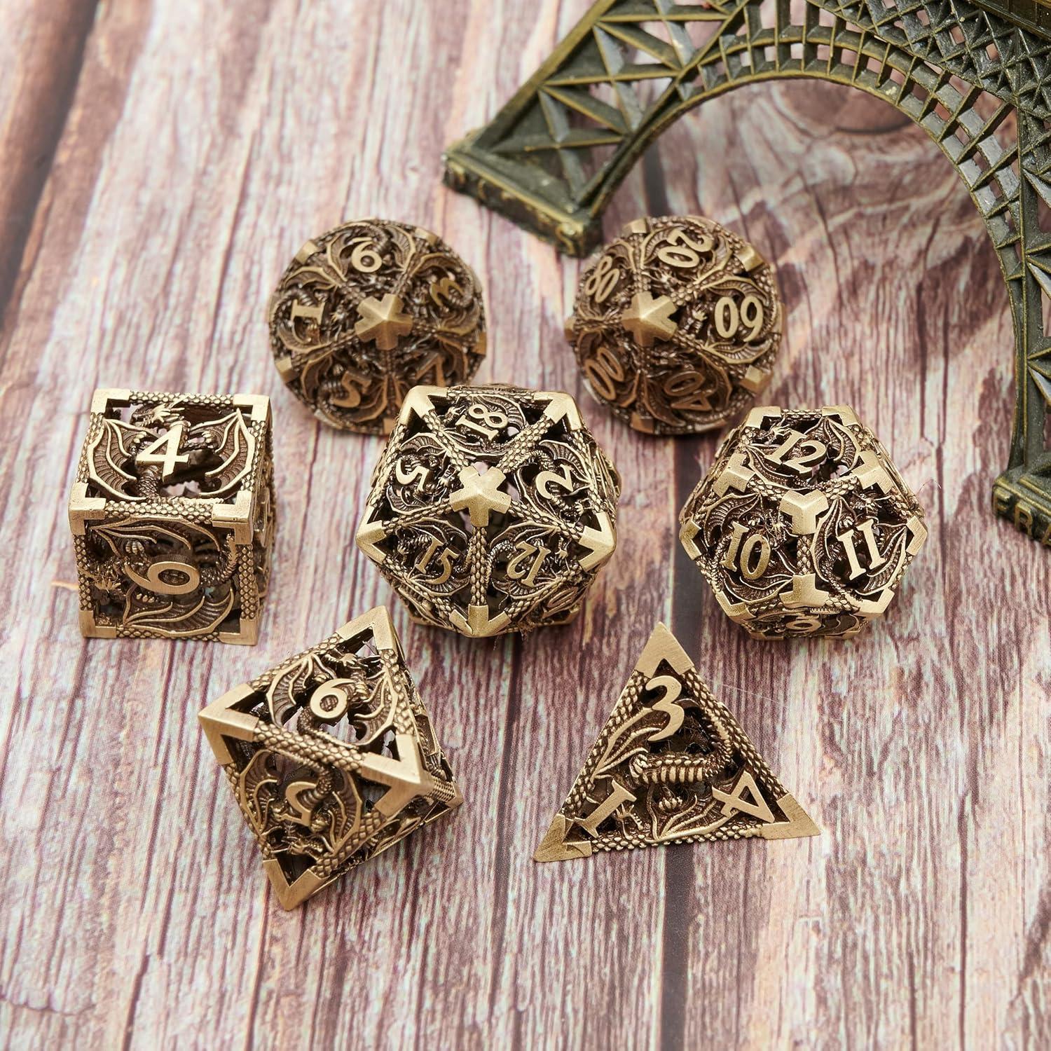 Set de Dados de Metal D&D 7 Piezas Bronce Antiguo