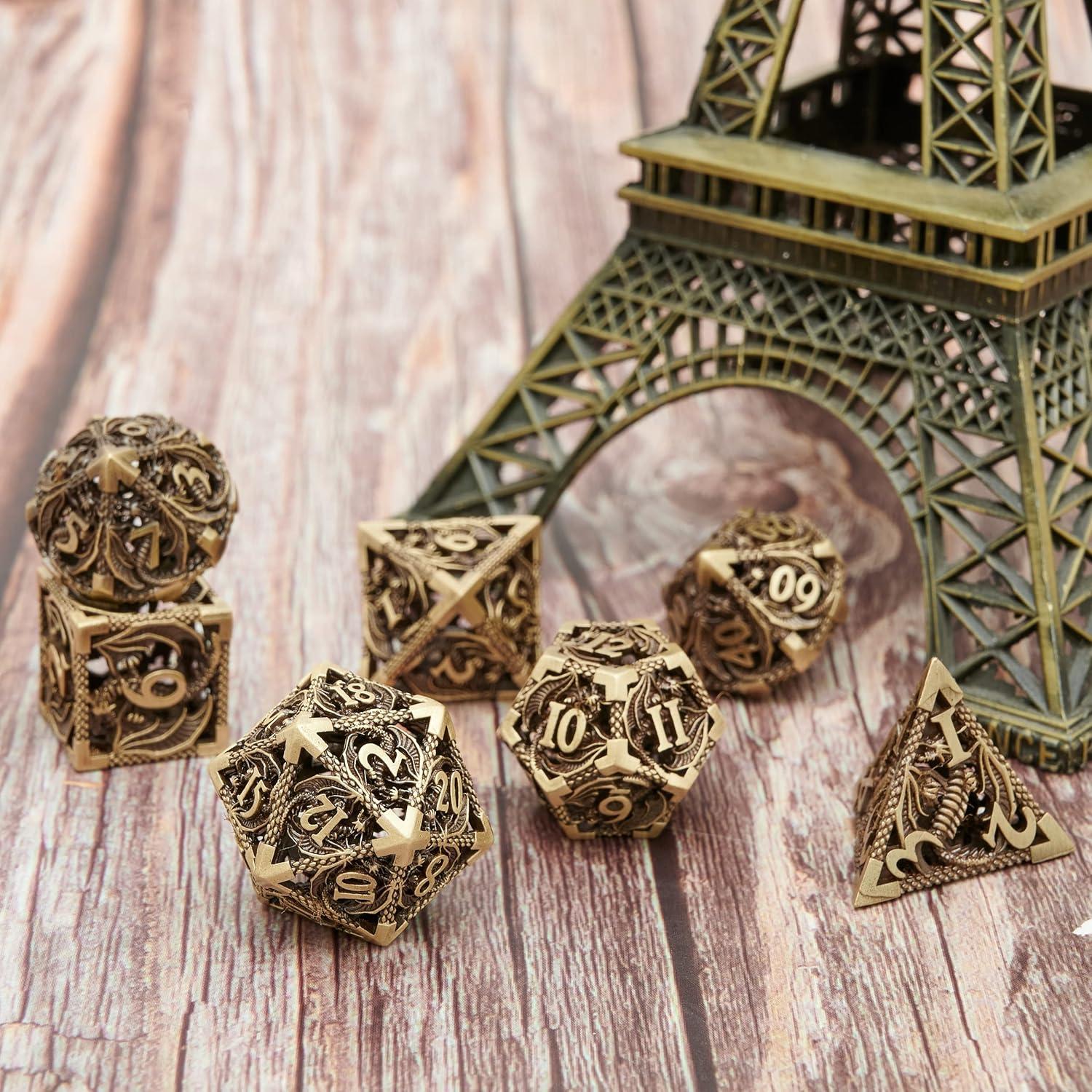 Set de Dados de Metal D&D 7 Piezas Bronce Antiguo