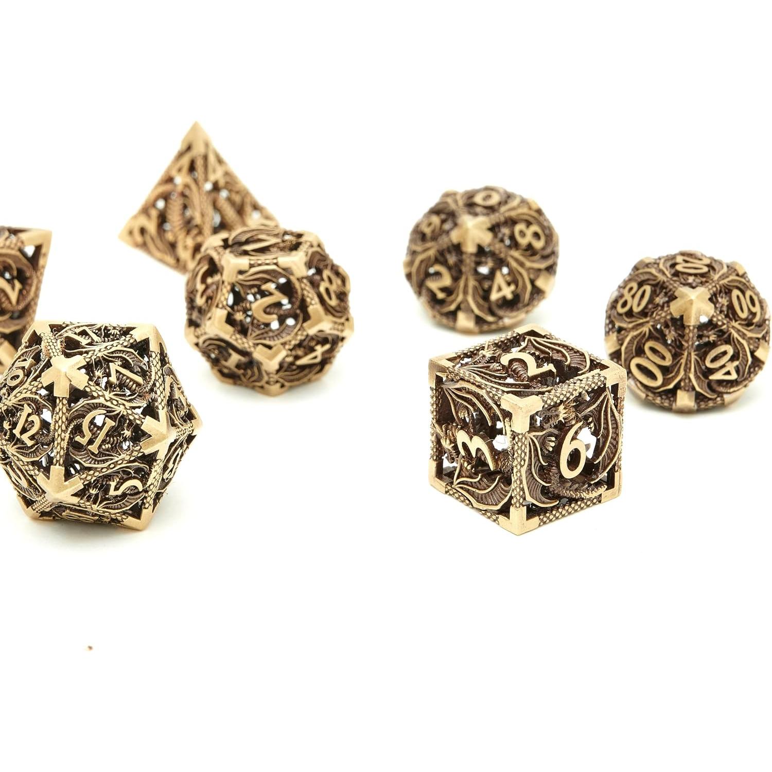 Set de Dados de Metal D&D 7 Piezas Bronce Antiguo