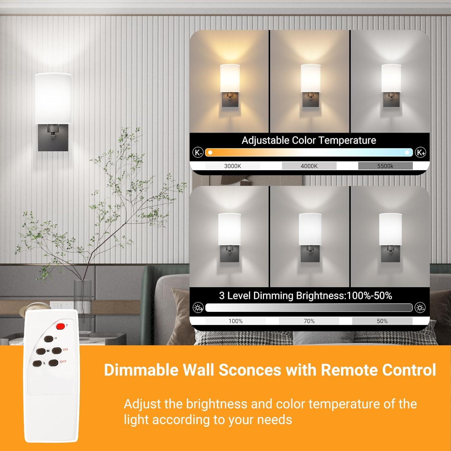 Aplique de Pared Recargable Tipace con Control Remoto 2 Pcs