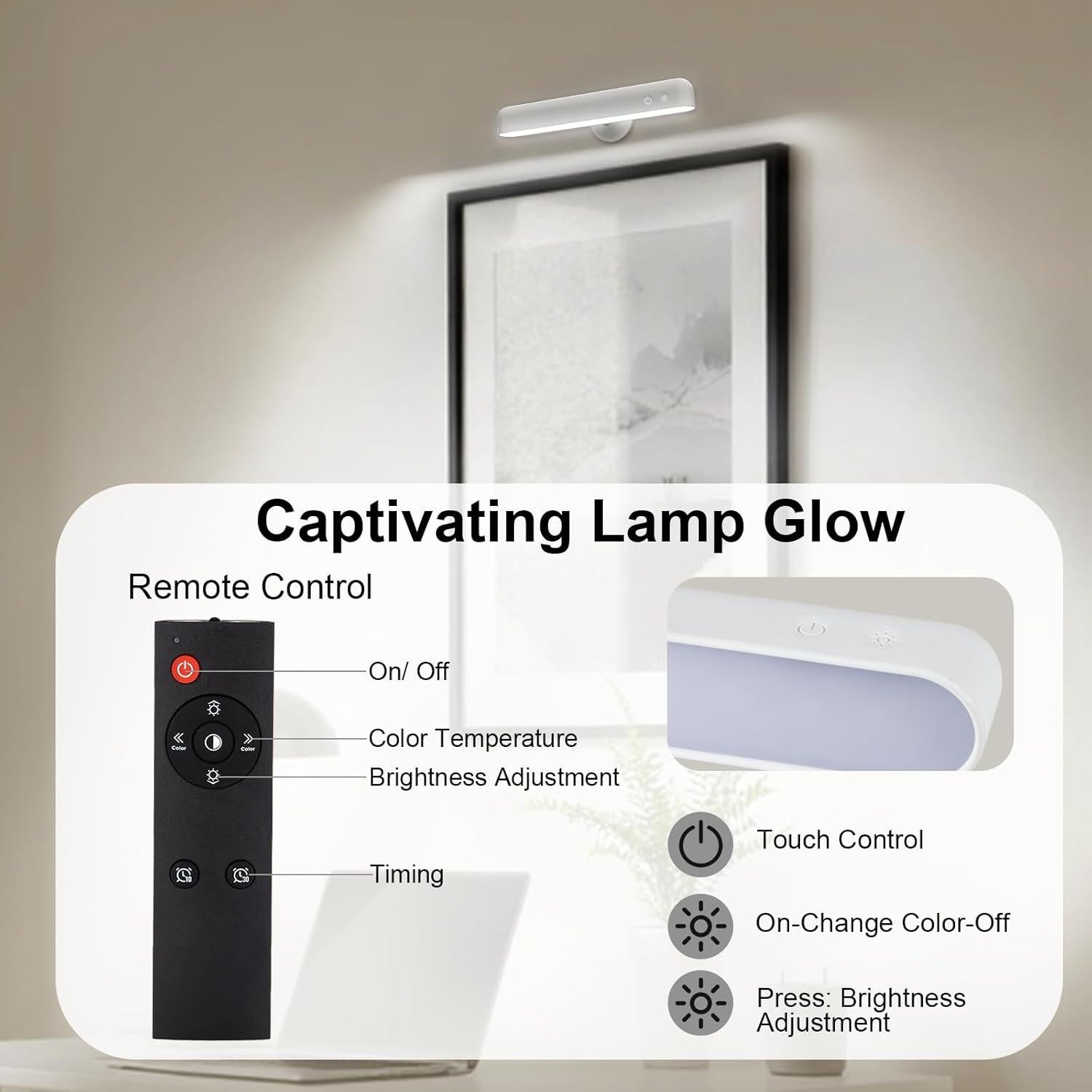 Aplique de Pared LED Recargable Llamau 7500mAh 360° Control Remoto