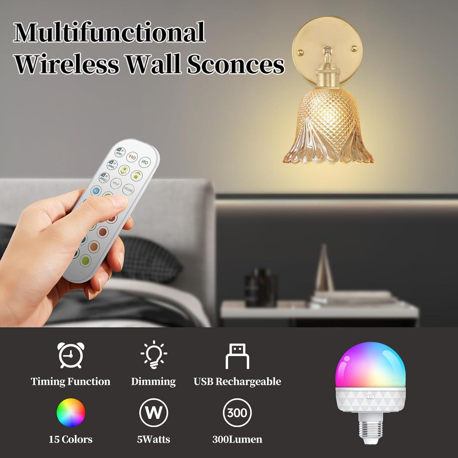 Aplique de Pared Vintage GEEZO Recargable con Control Remoto