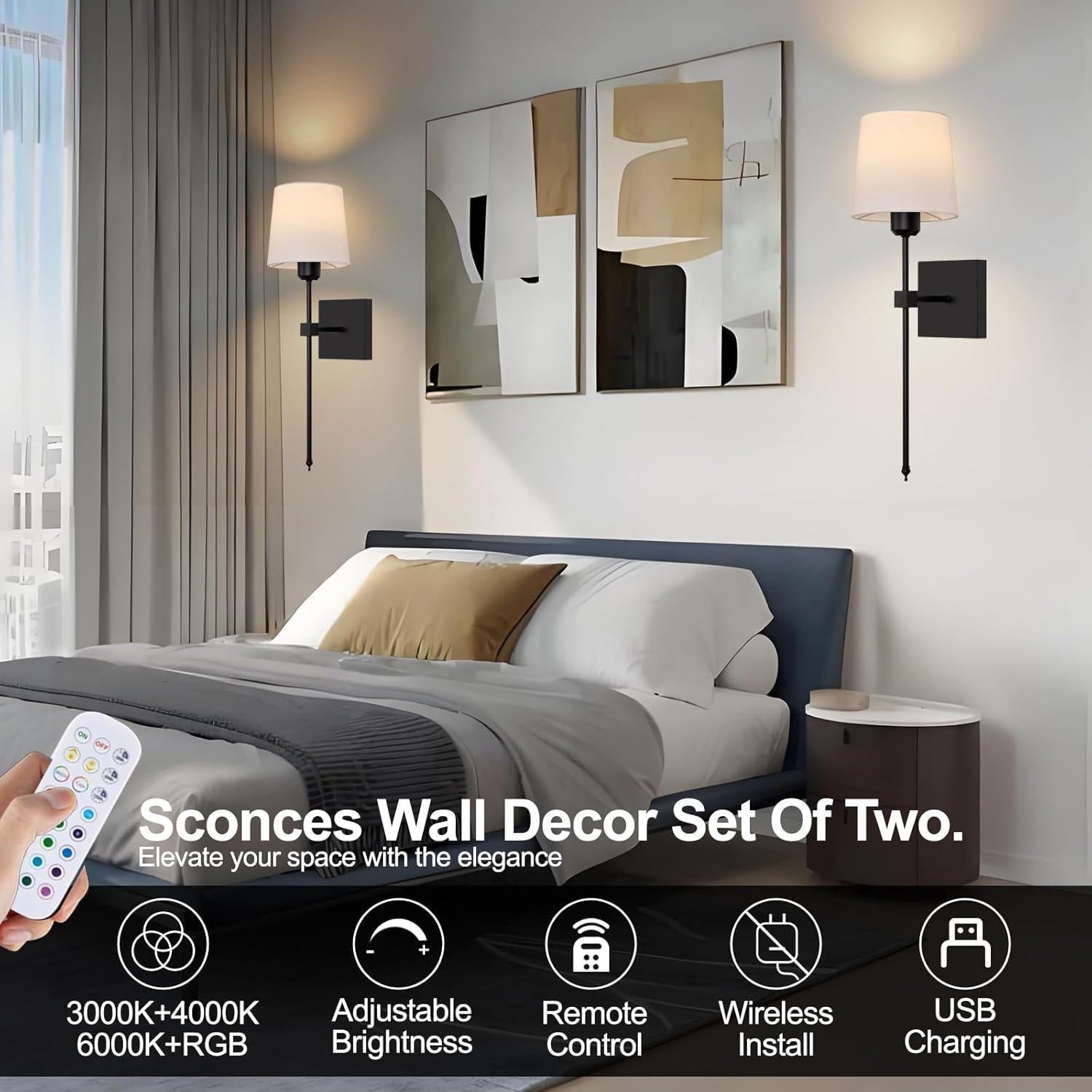 Juego de 2 Apliques de Pared Inalámbricos ZEROUNO RGB