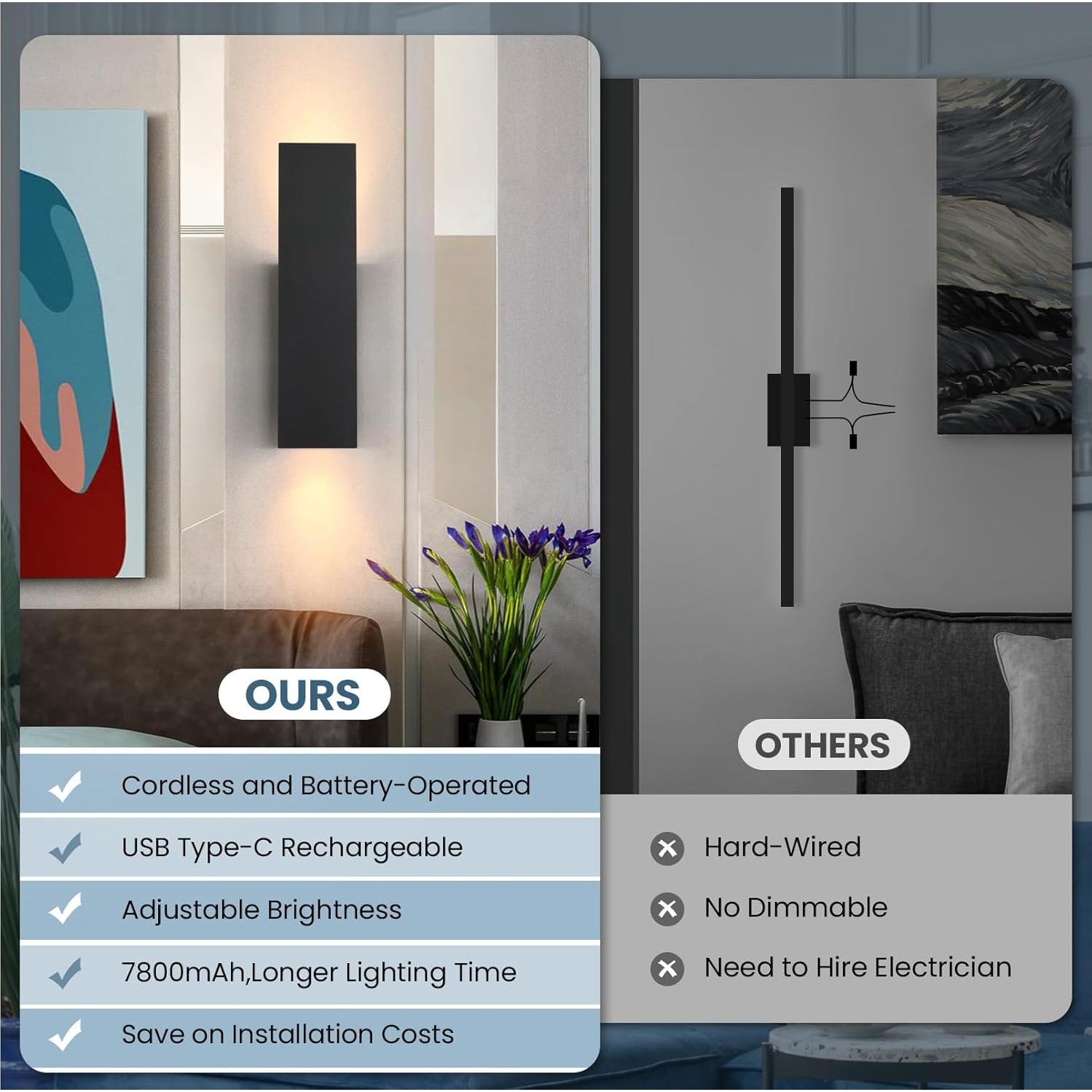 Juego de 2 Apliques de Pared Inalámbricos Volitgol LED 3000K