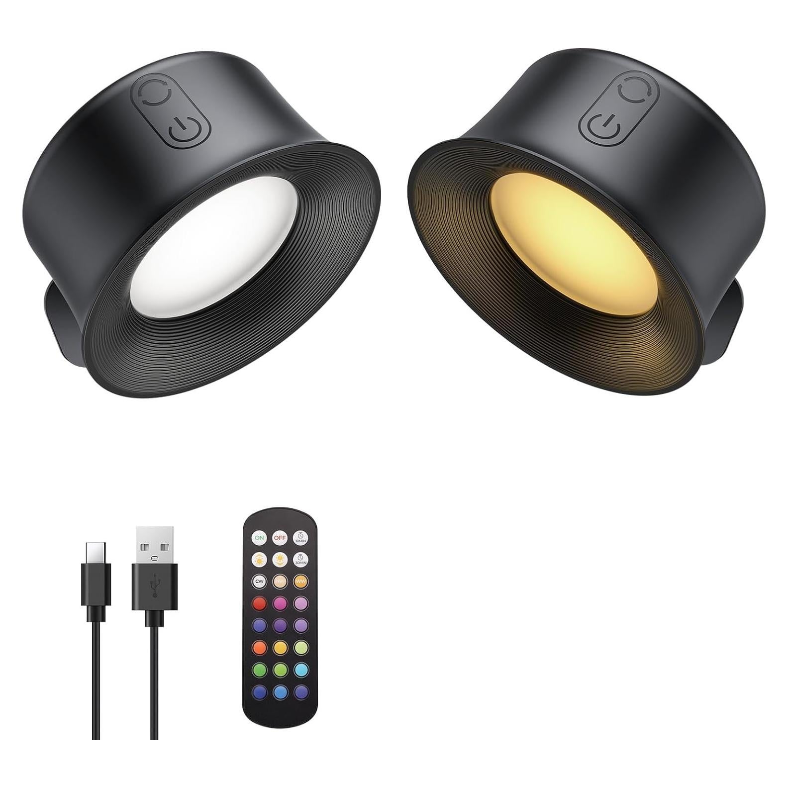 2 Piezas Luces de Pared LED RGB Maxetodo, Inalámbricas y Recargables