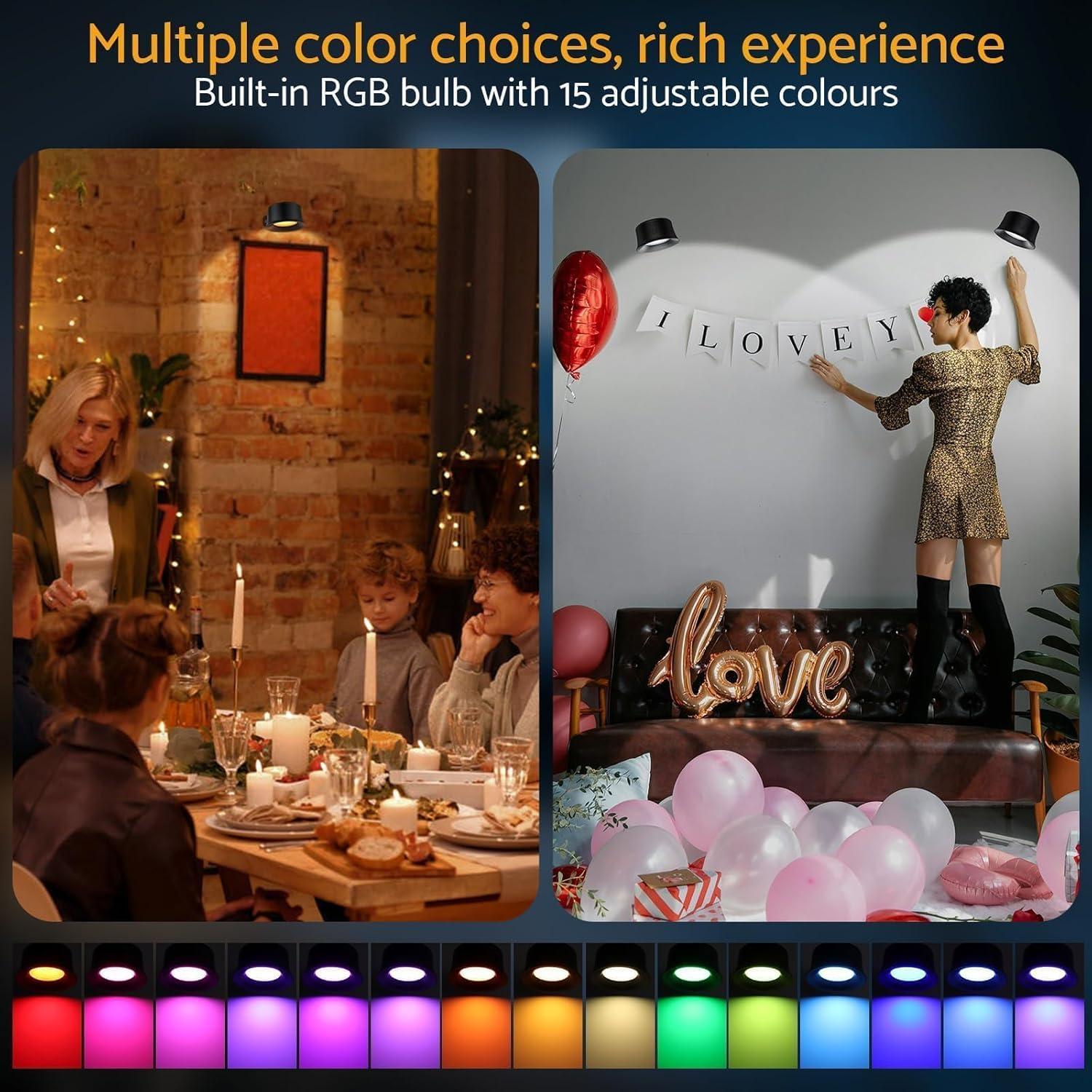 2 Piezas Luces de Pared LED RGB Maxetodo, Inalámbricas y Recargables