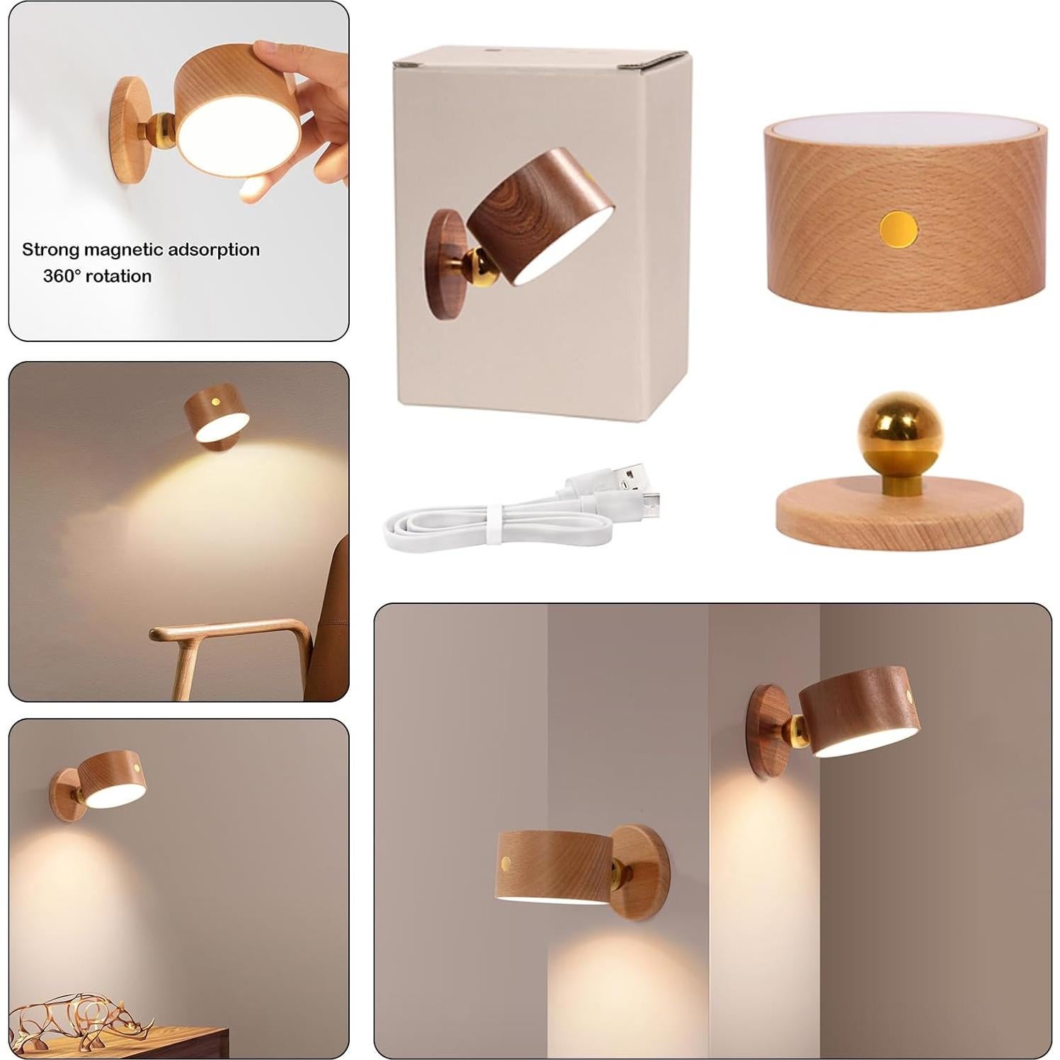 Lámpara de Pared Magnética LANDGOO - Madera de Haya Recargable