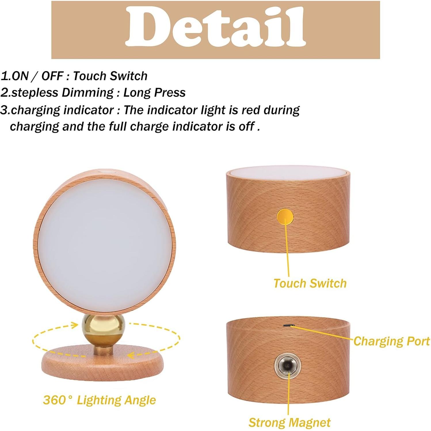 Lámpara de Pared Magnética LANDGOO - Madera de Haya Recargable