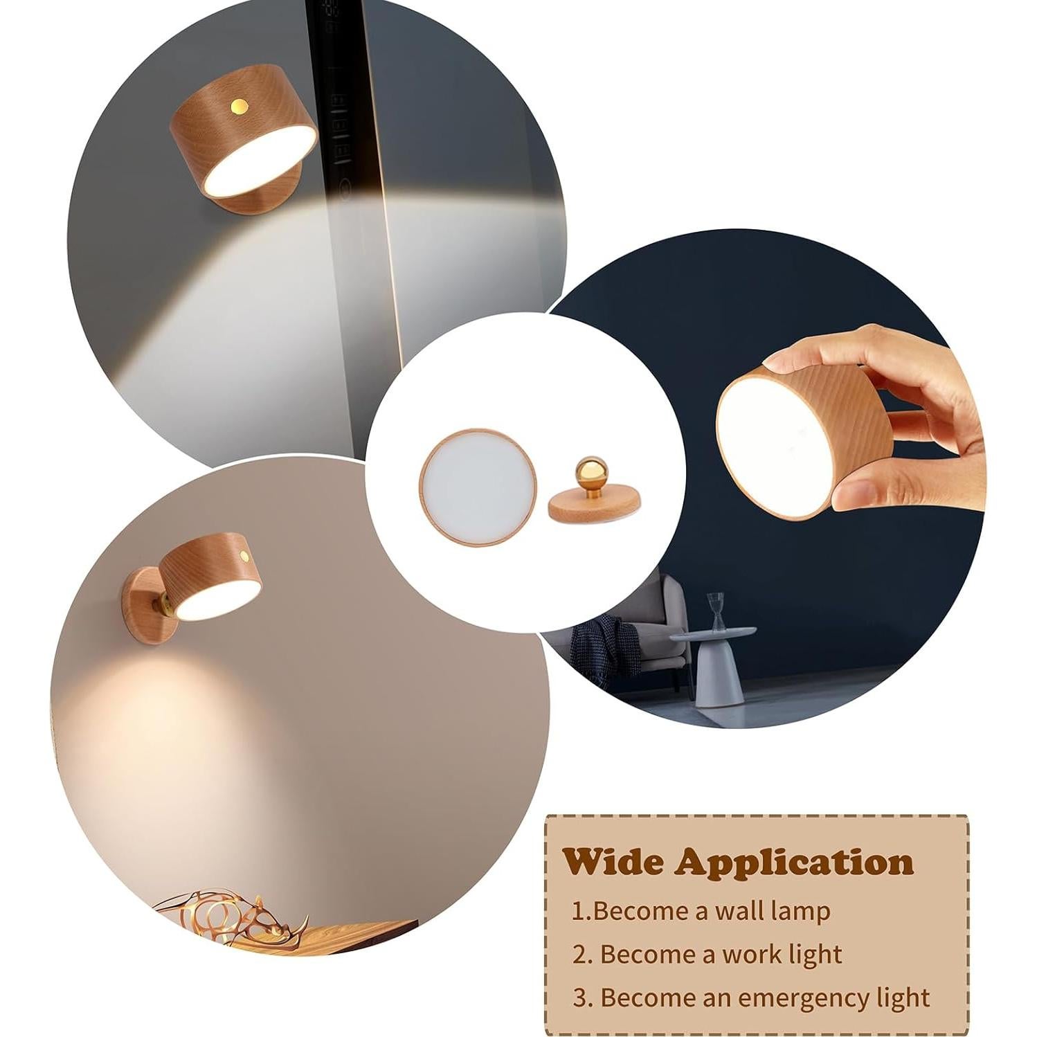 Lámpara de Pared Magnética LANDGOO - Madera de Haya Recargable