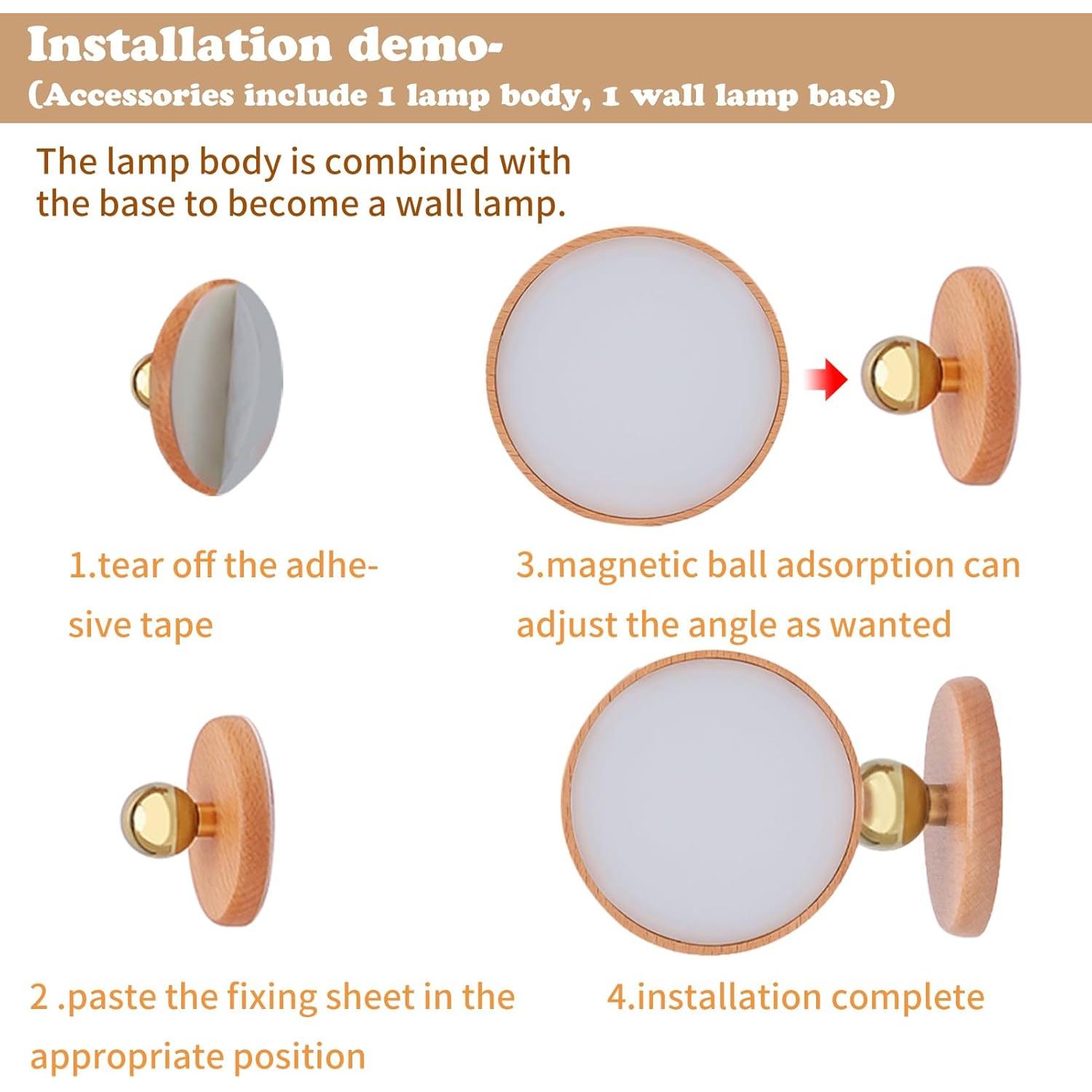 Lámpara de Pared Magnética LANDGOO - Madera de Haya Recargable