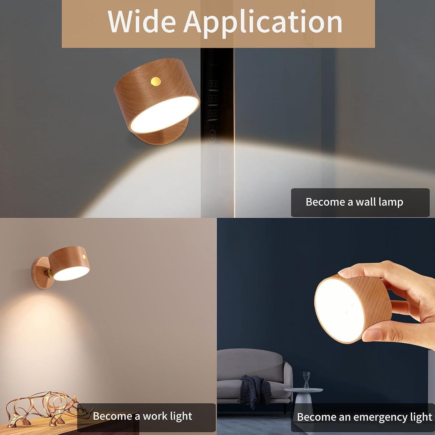 Lámpara de Pared Magnética LANDGOO - Madera de Haya Recargable