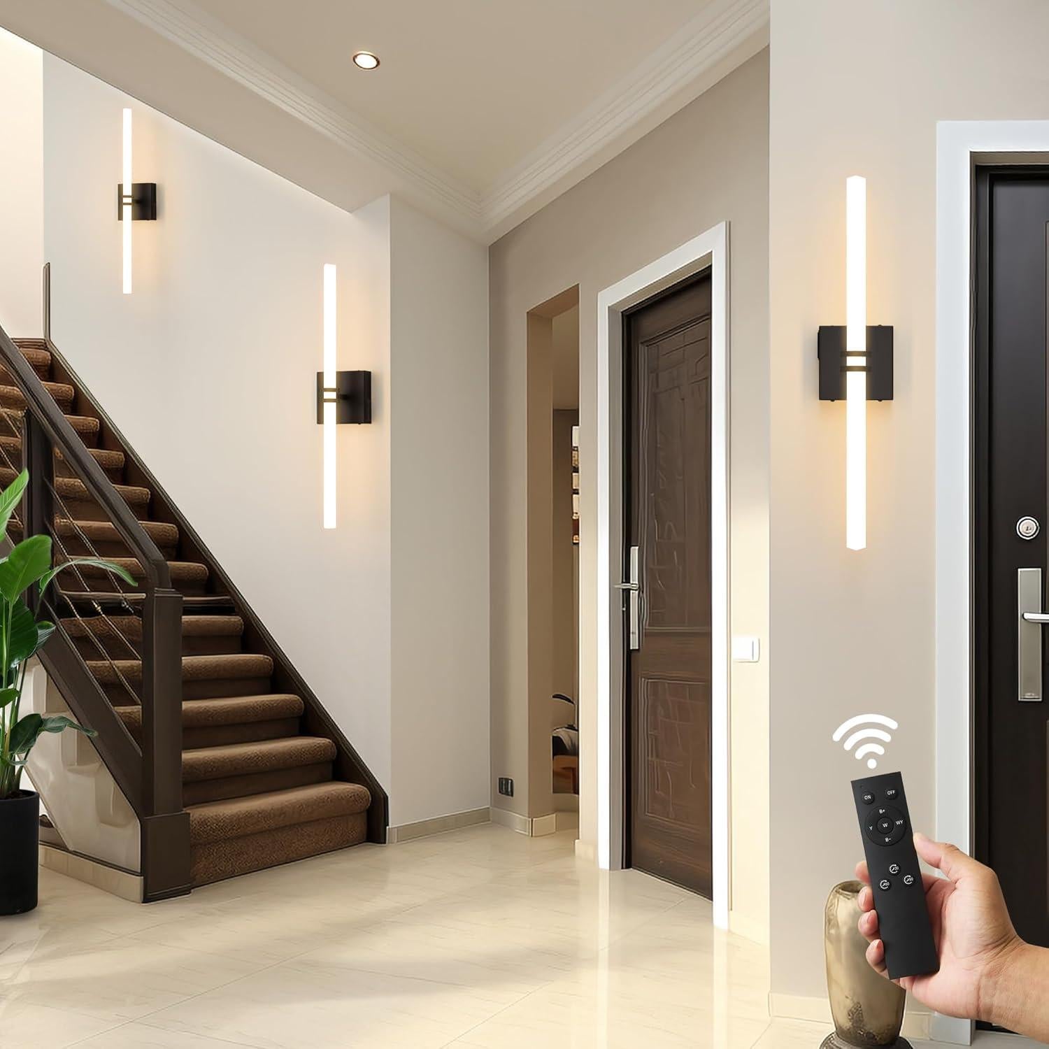 Aplique de Pared Inalámbrico Eicrkodn 60 cm Negro con Control Remoto