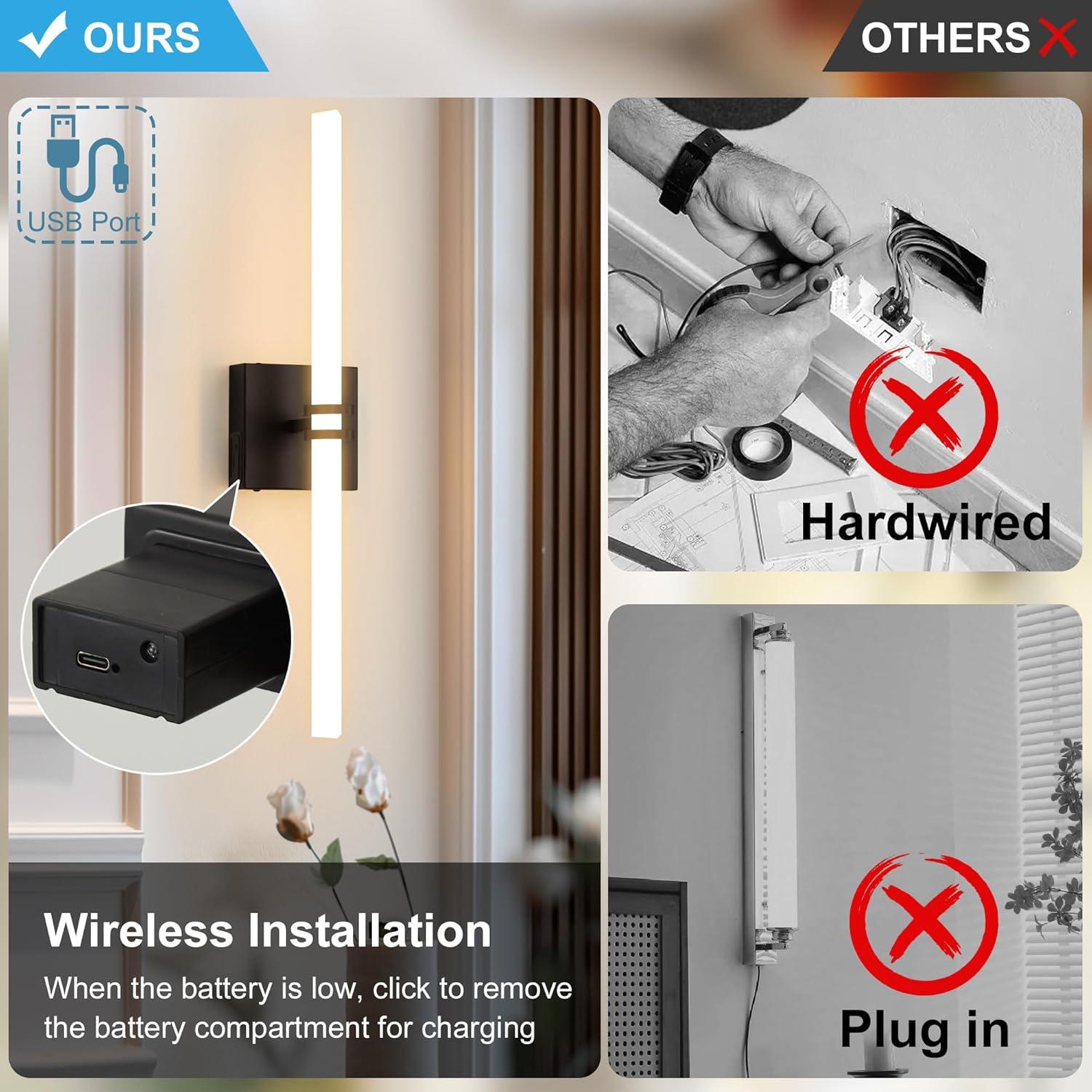 Aplique de Pared Inalámbrico Eicrkodn 60 cm Negro con Control Remoto