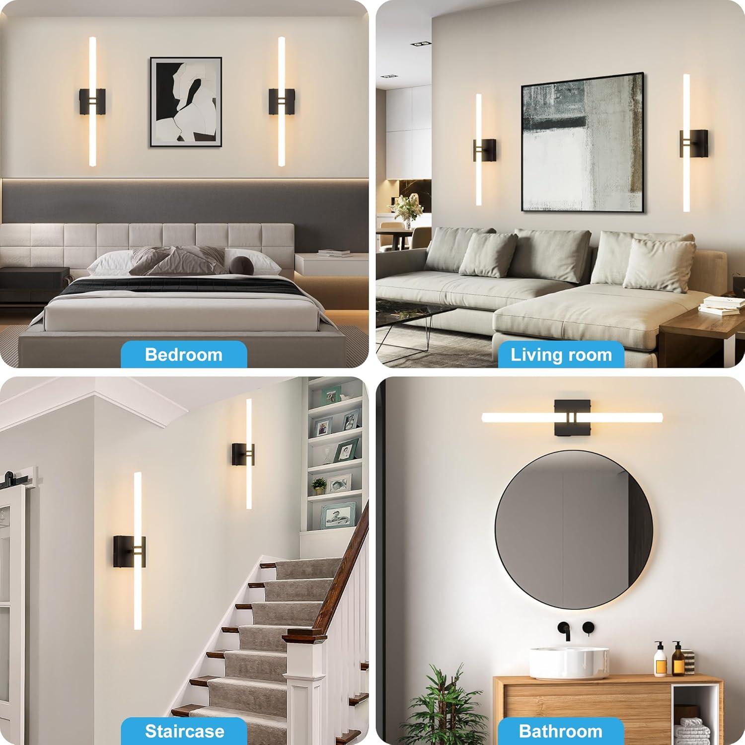 Aplique de Pared Inalámbrico Eicrkodn 60 cm Negro con Control Remoto