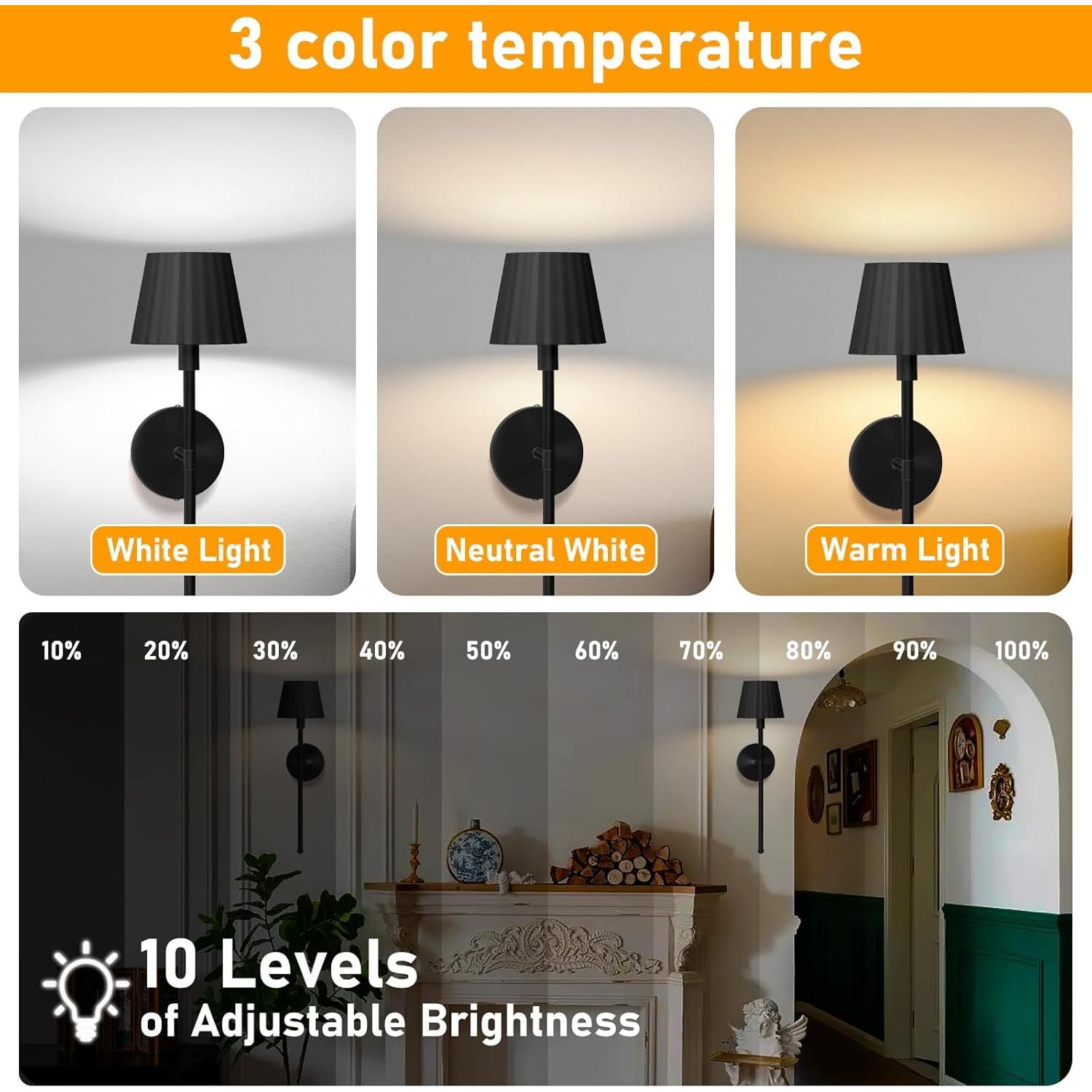 Juego de apliques de pared inalámbricos Jaenmsa 2 luces LED