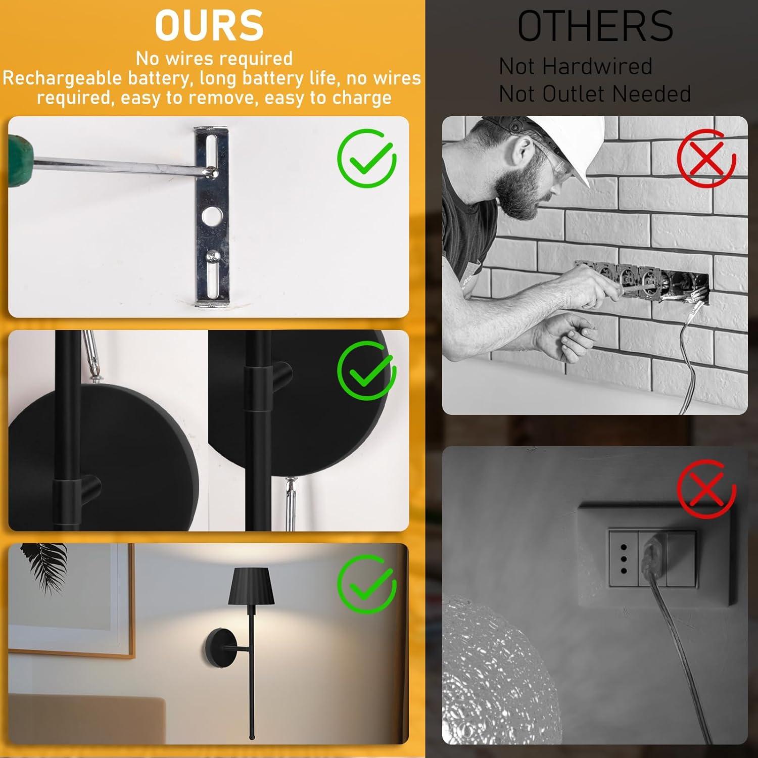 Juego de apliques de pared inalámbricos Jaenmsa 2 luces LED