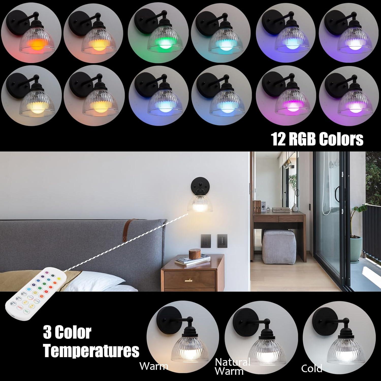 Aplique de pared recargable Phansthy negro con control remoto