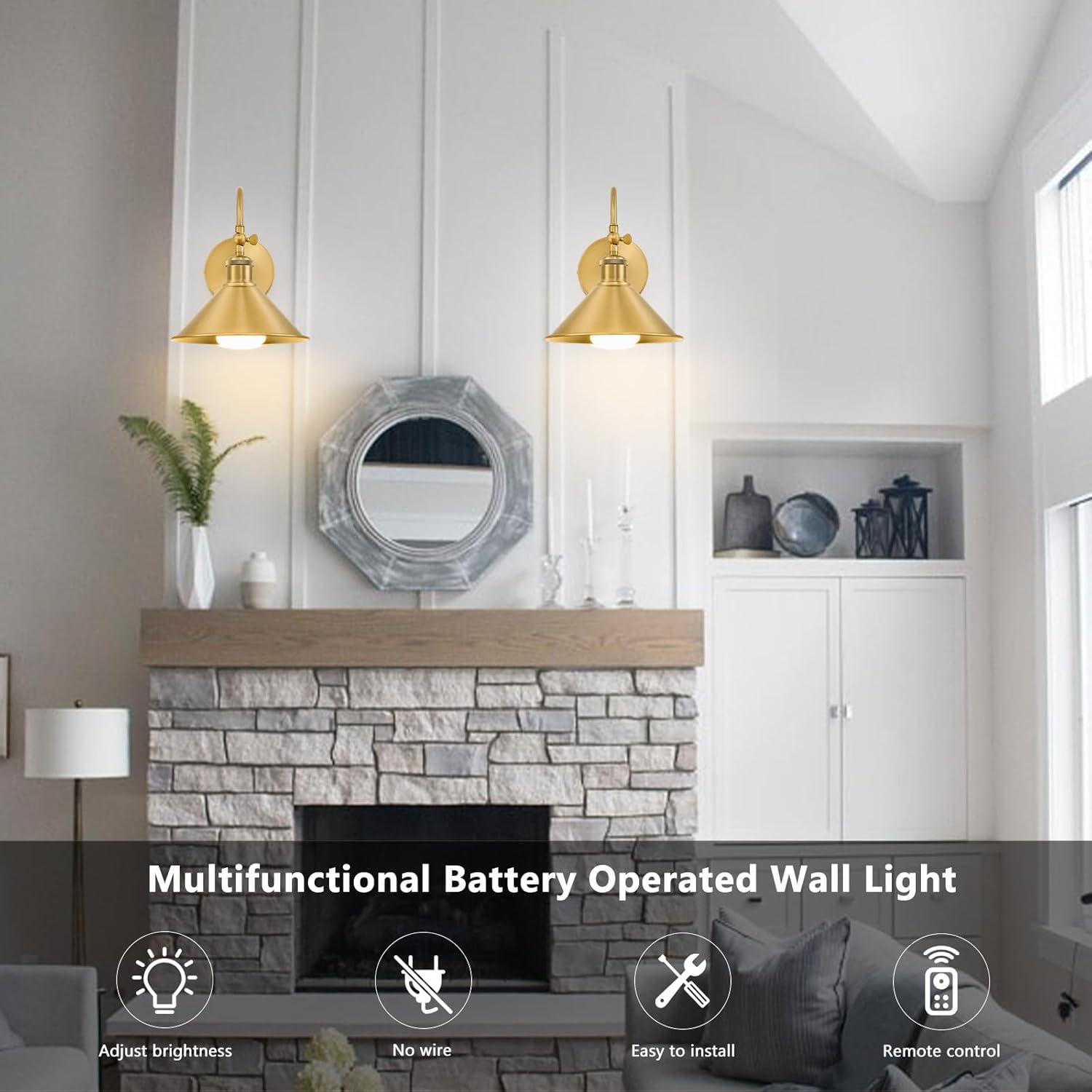 Aplique de pared inalámbrico Pillctvel dorado, juego de 2 luces LED