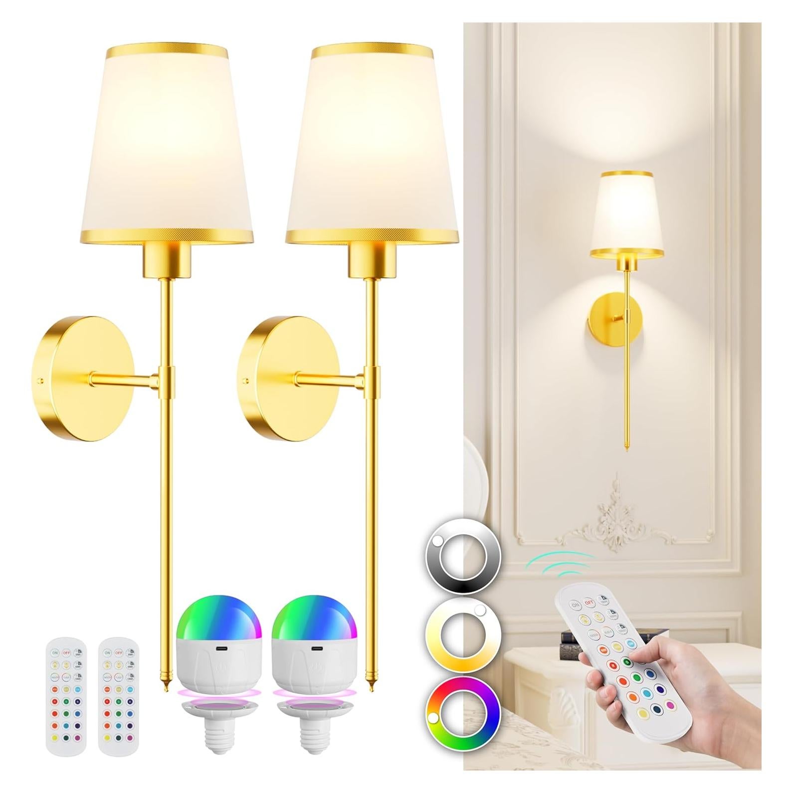 Juego de 2 Apliques de Pared LED ISEEKLUX Dorados 5200mAh