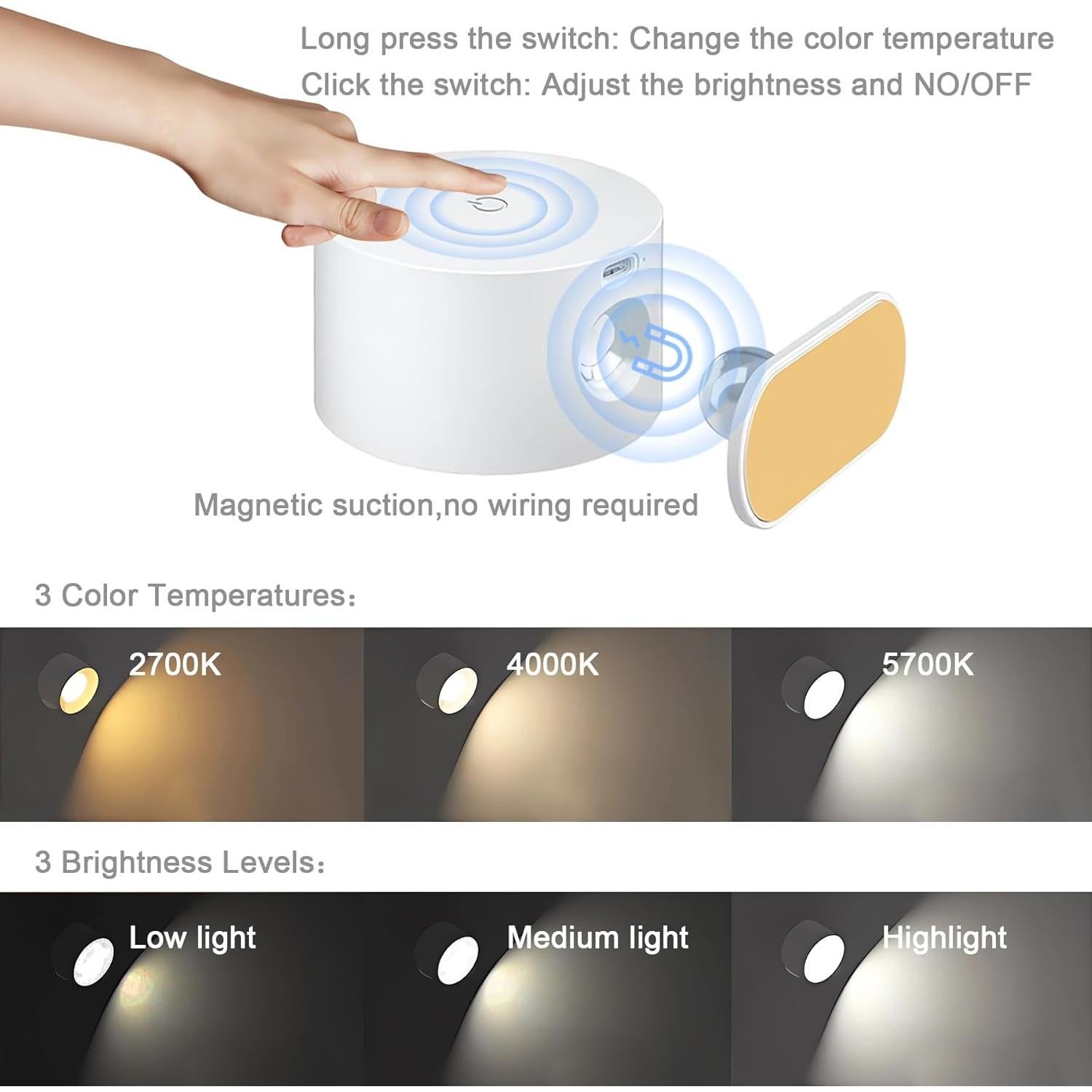 Lámpara de Pared LED Inalámbrica ONSTUY 3 Temperaturas Color