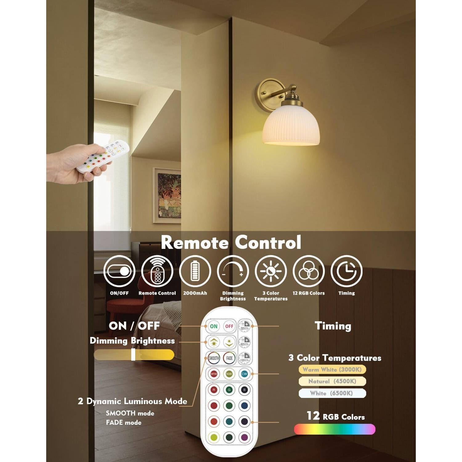 Aplique de Pared Vintage HEQIQEH Recargable con Control Remoto