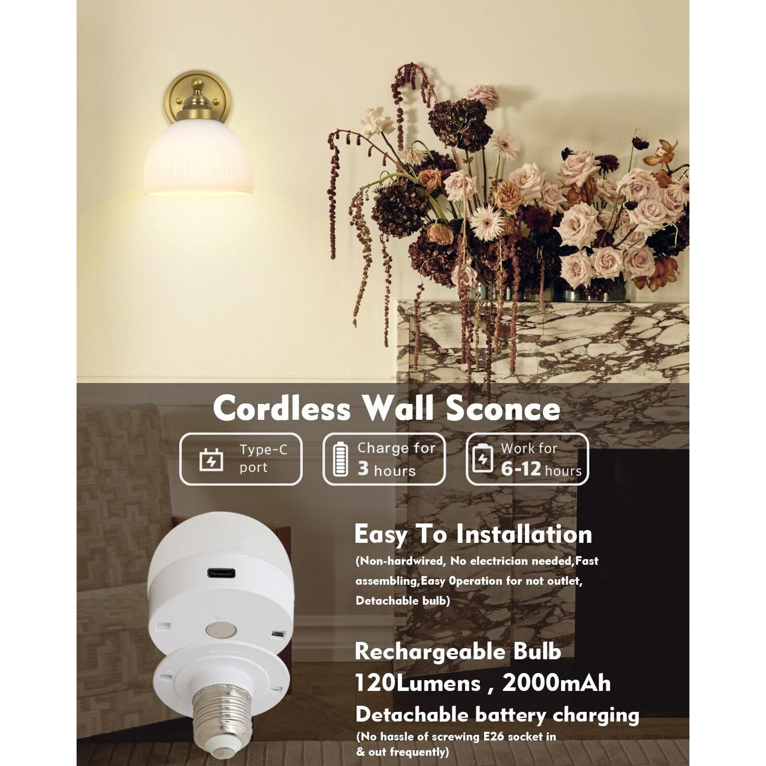 Aplique de Pared Vintage HEQIQEH Recargable con Control Remoto