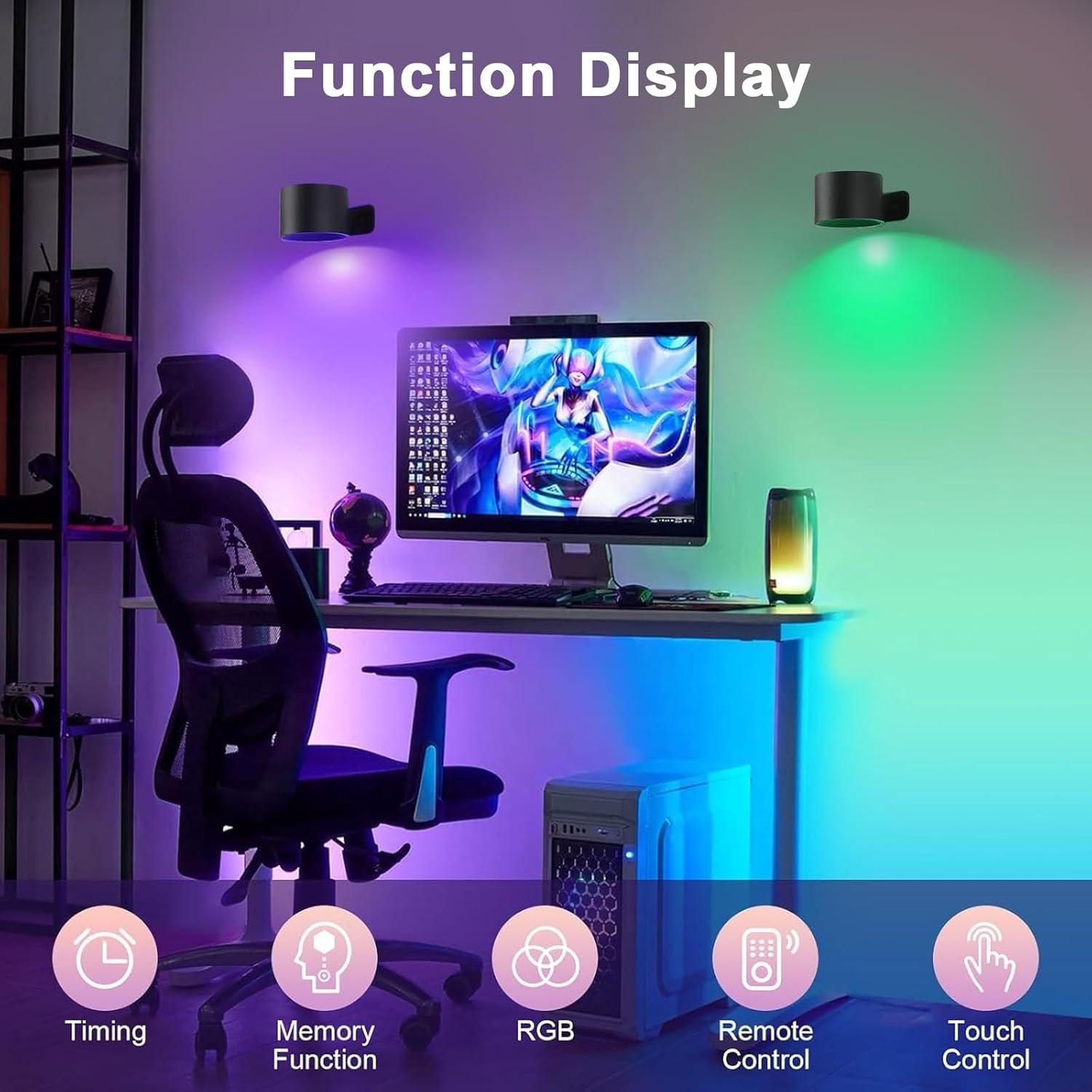 Apliques de Pared Recargables Lightess 5000mAh, 2 Pcs, Negro