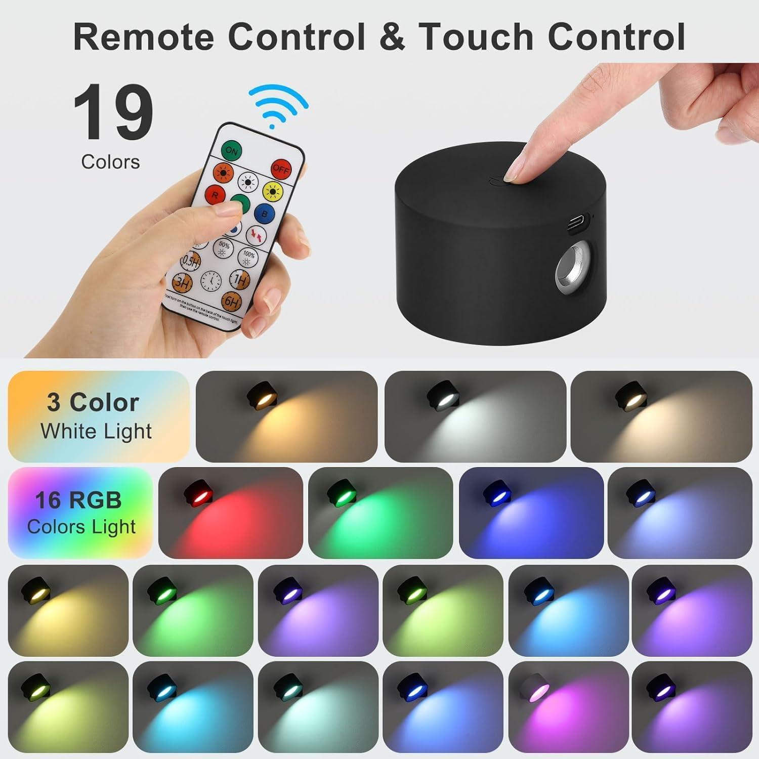 Apliques de Pared Recargables Lightess 5000mAh, 2 Pcs, Negro