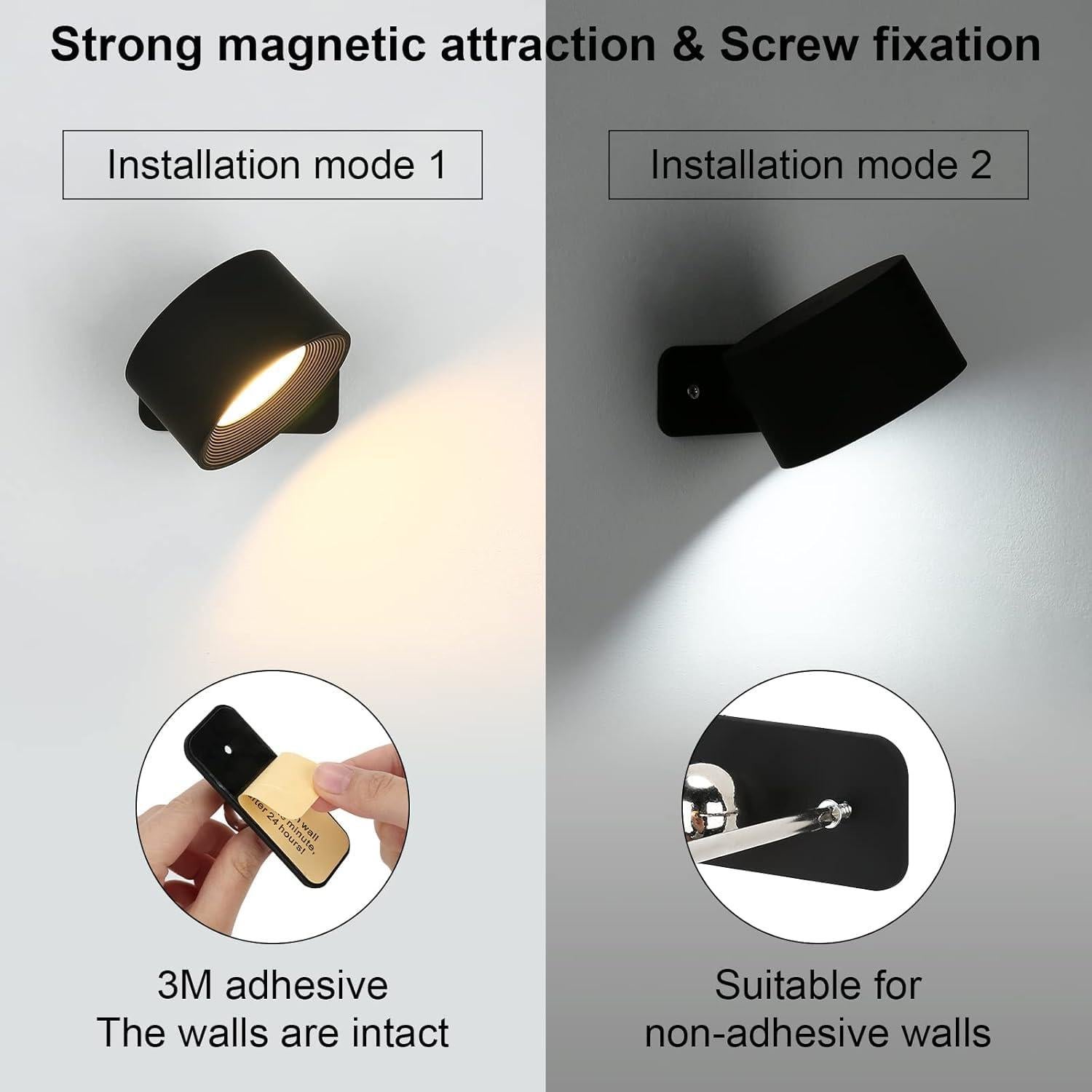 Apliques de Pared Recargables Lightess 5000mAh, 2 Pcs, Negro