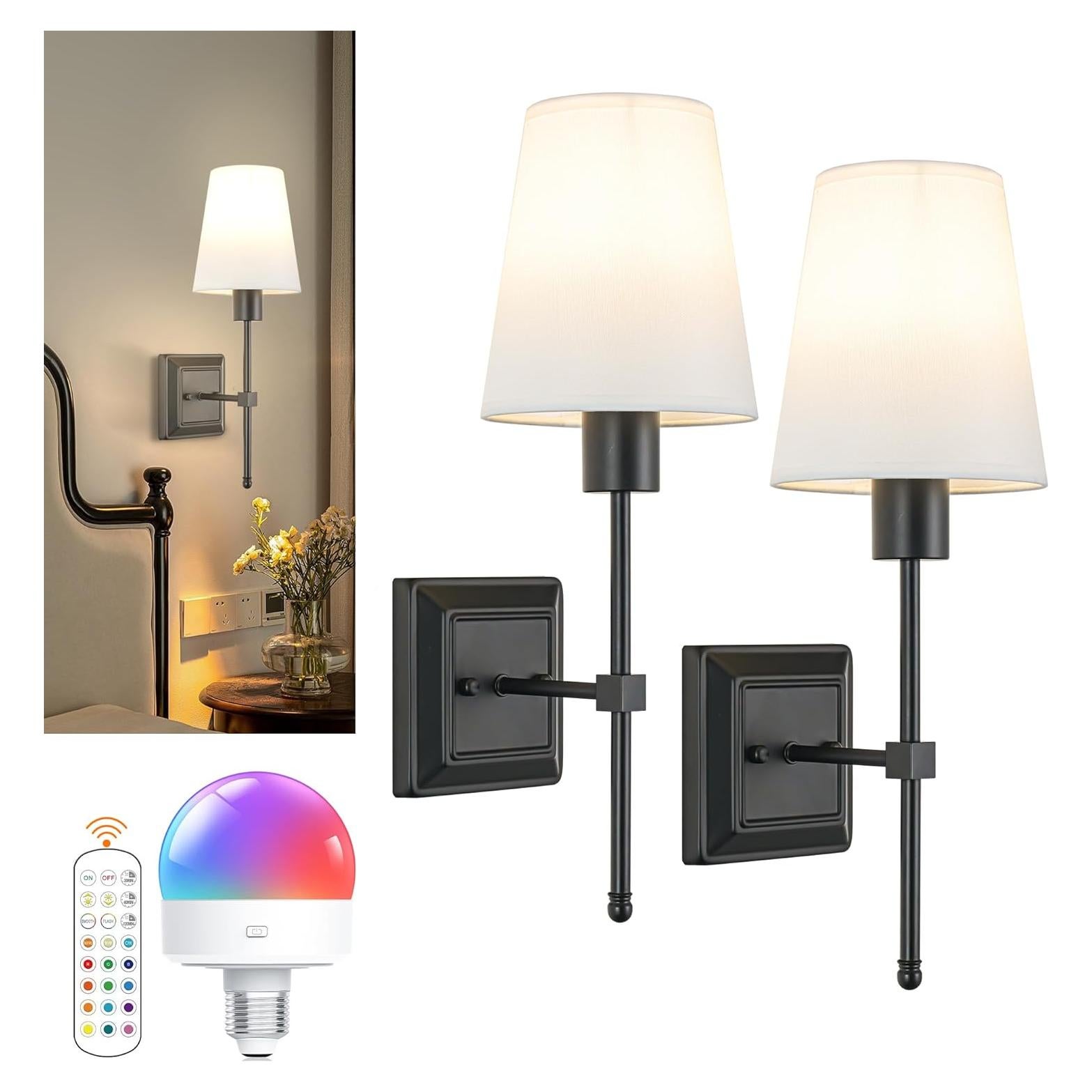 Juego de 2 Apliques de Pared Inalámbricos OYLYW Negro