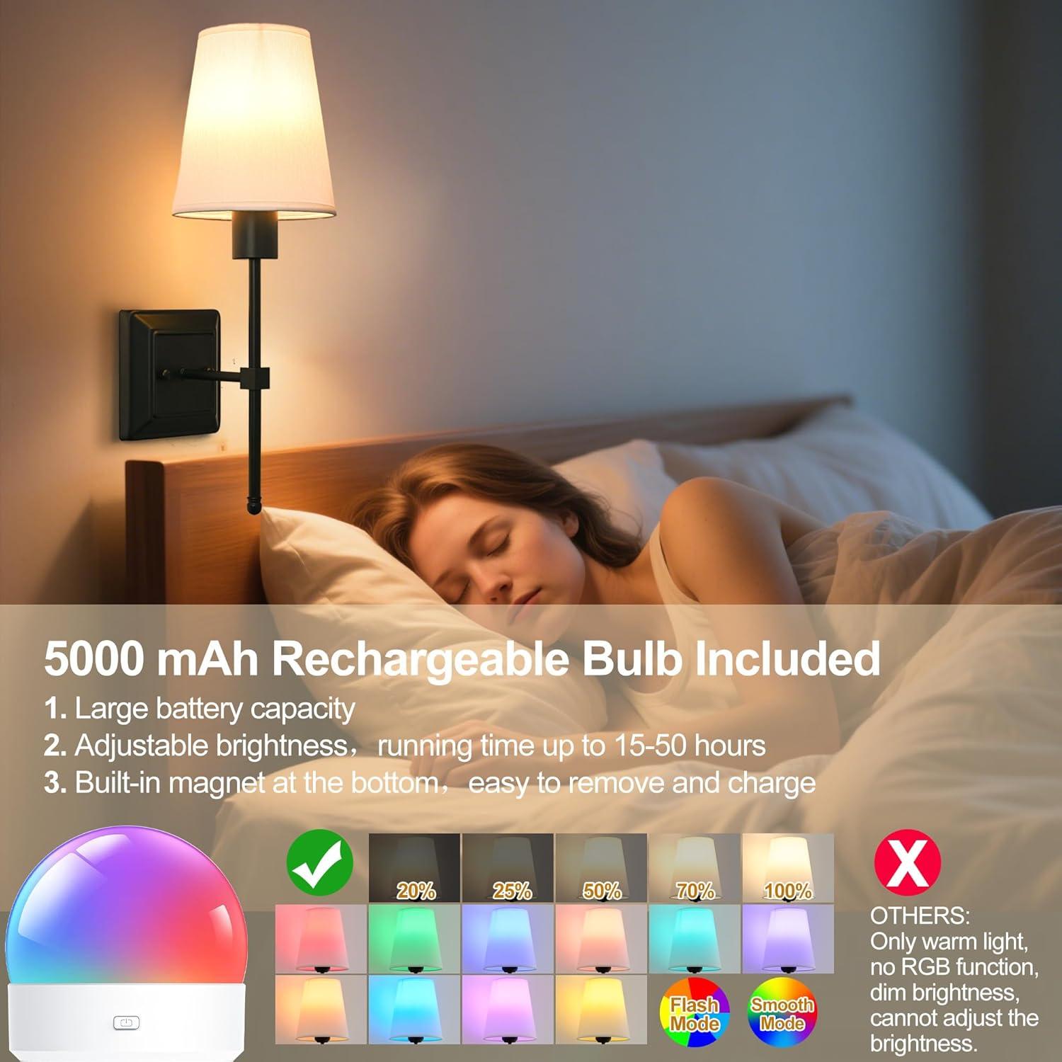 Juego de 2 Apliques de Pared Inalámbricos OYLYW Negro