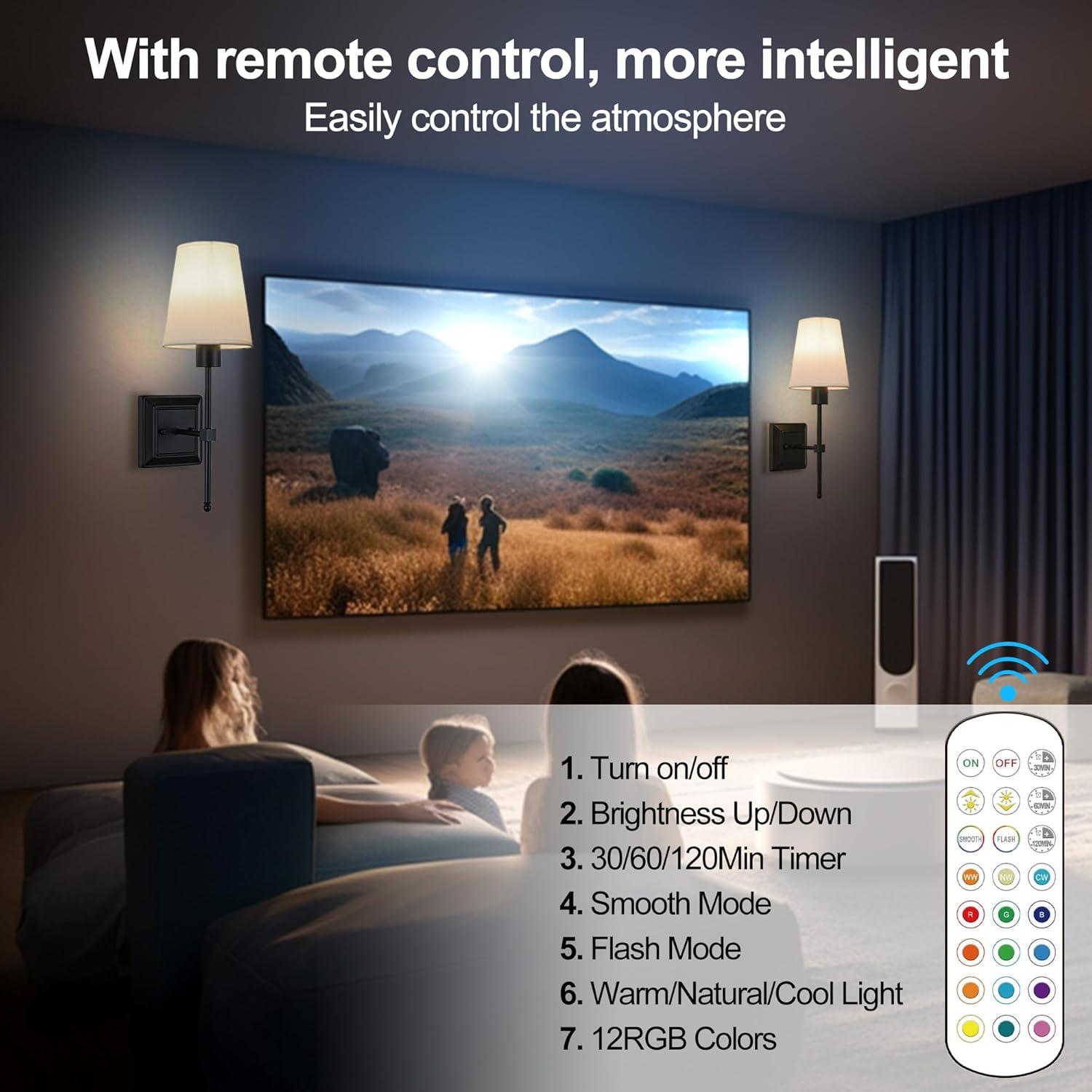 Juego de 2 Apliques de Pared Inalámbricos OYLYW Negro