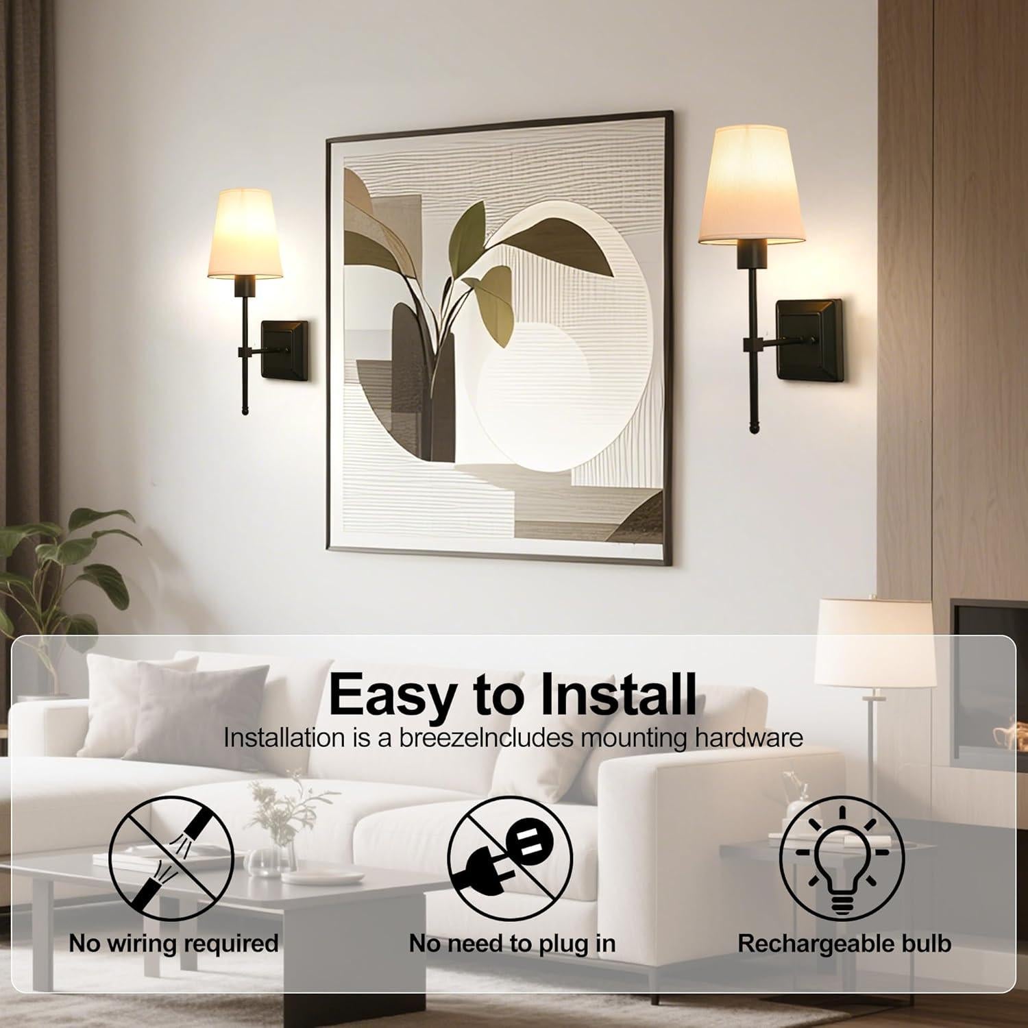 Juego de 2 Apliques de Pared Inalámbricos OYLYW Negro