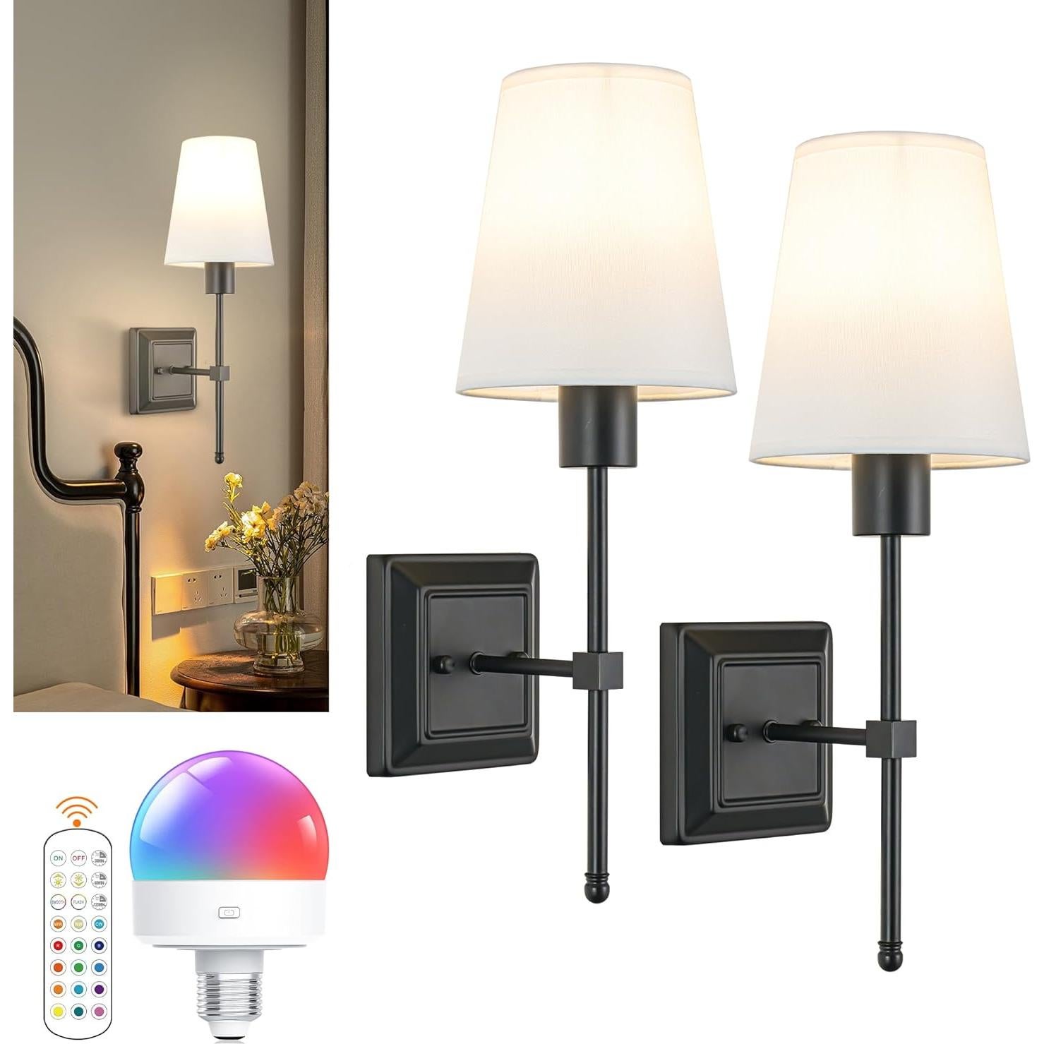 Juego de 2 Apliques de Pared Inalámbricos OYLYW Negro