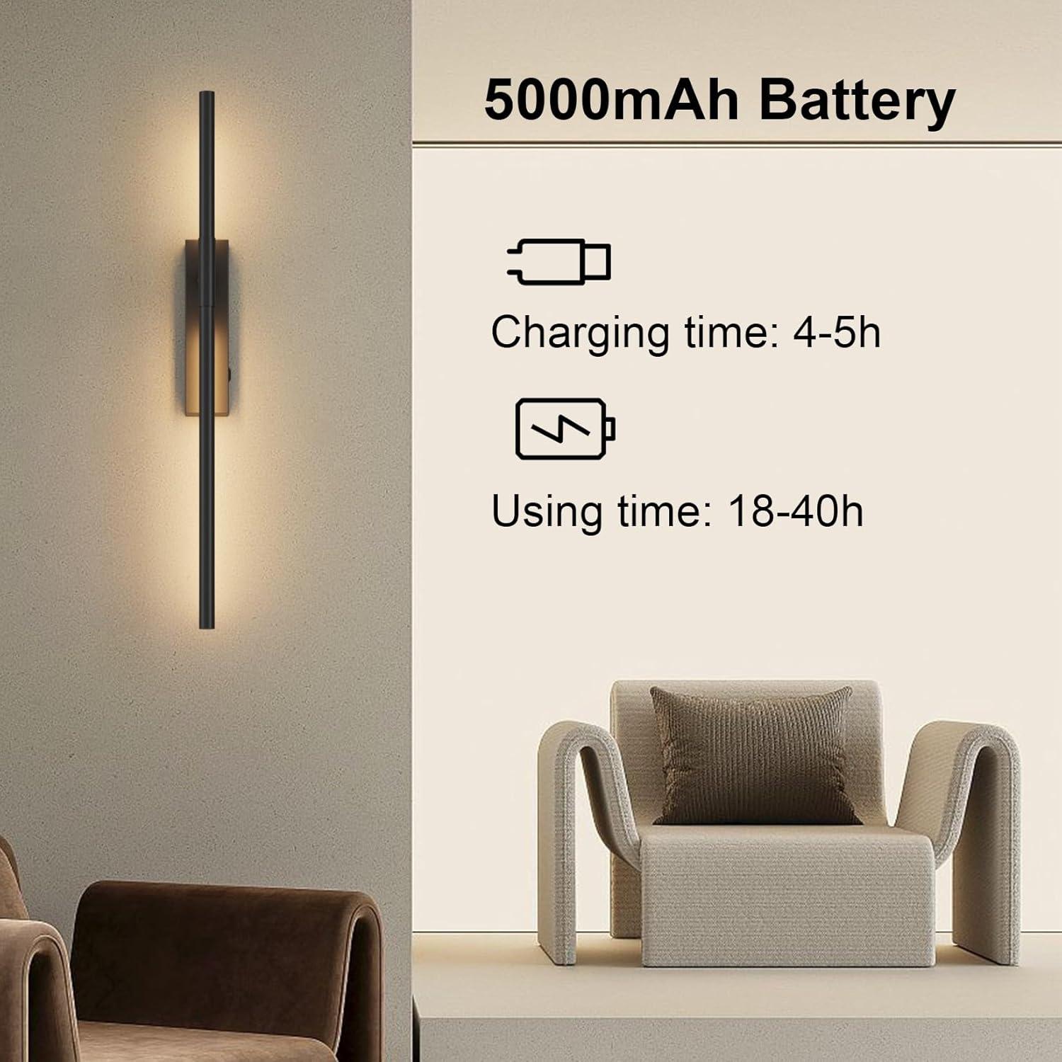 Aplique de Pared LED Recargable Coinmit 64.8cm Negro