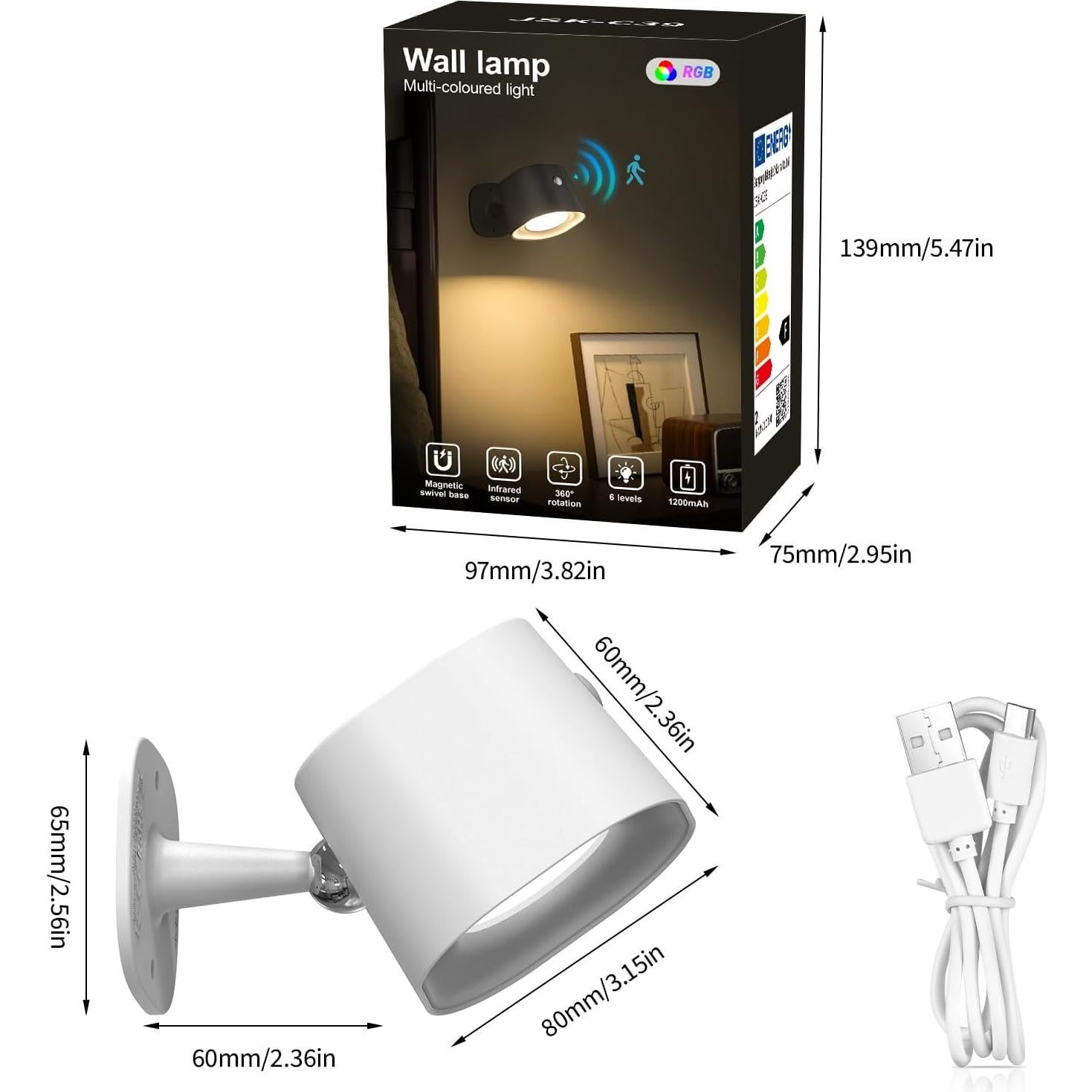 Lámpara de Pared LED Recargable Dengfire con Sensor de Movimiento