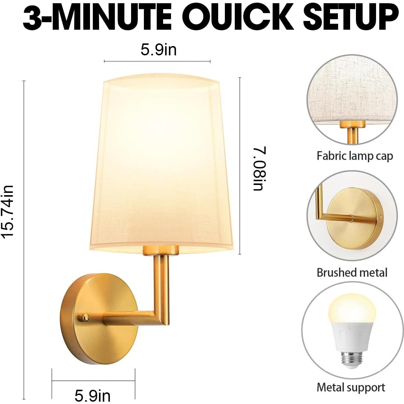 Apliques de Pared JKEYES Dorados a Batería 2 Luces Regulables