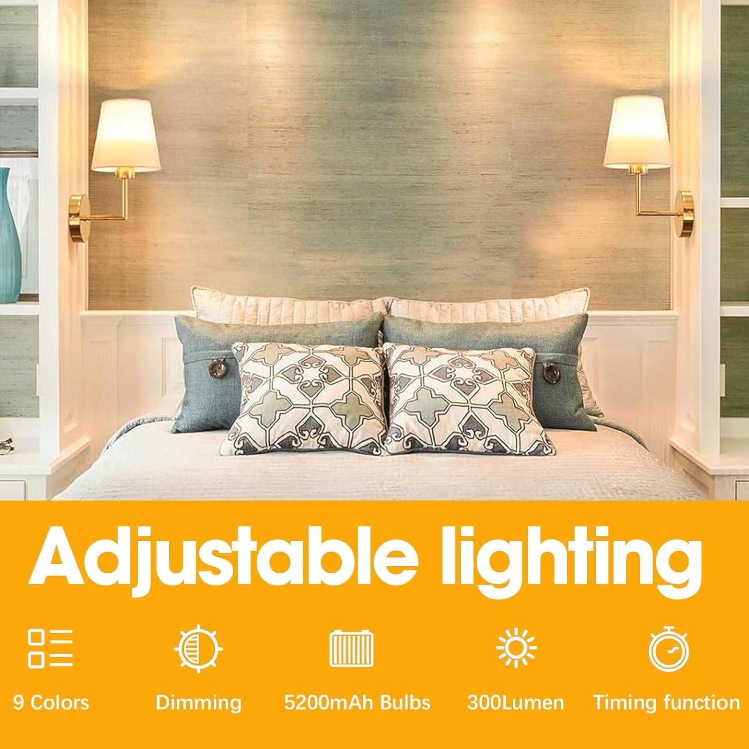 Apliques de Pared JKEYES Dorados a Batería 2 Luces Regulables