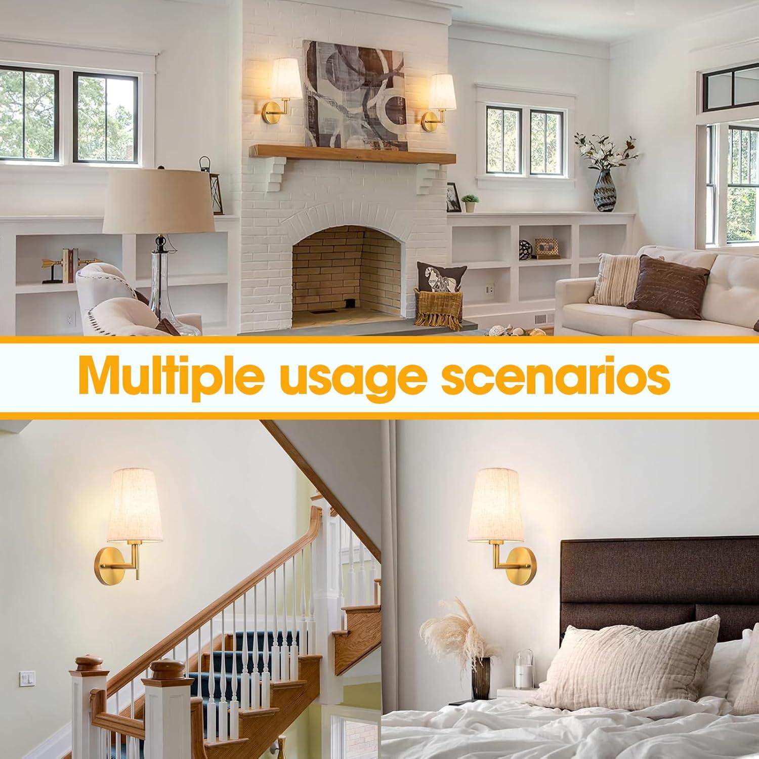 Apliques de Pared JKEYES Dorados a Batería 2 Luces Regulables