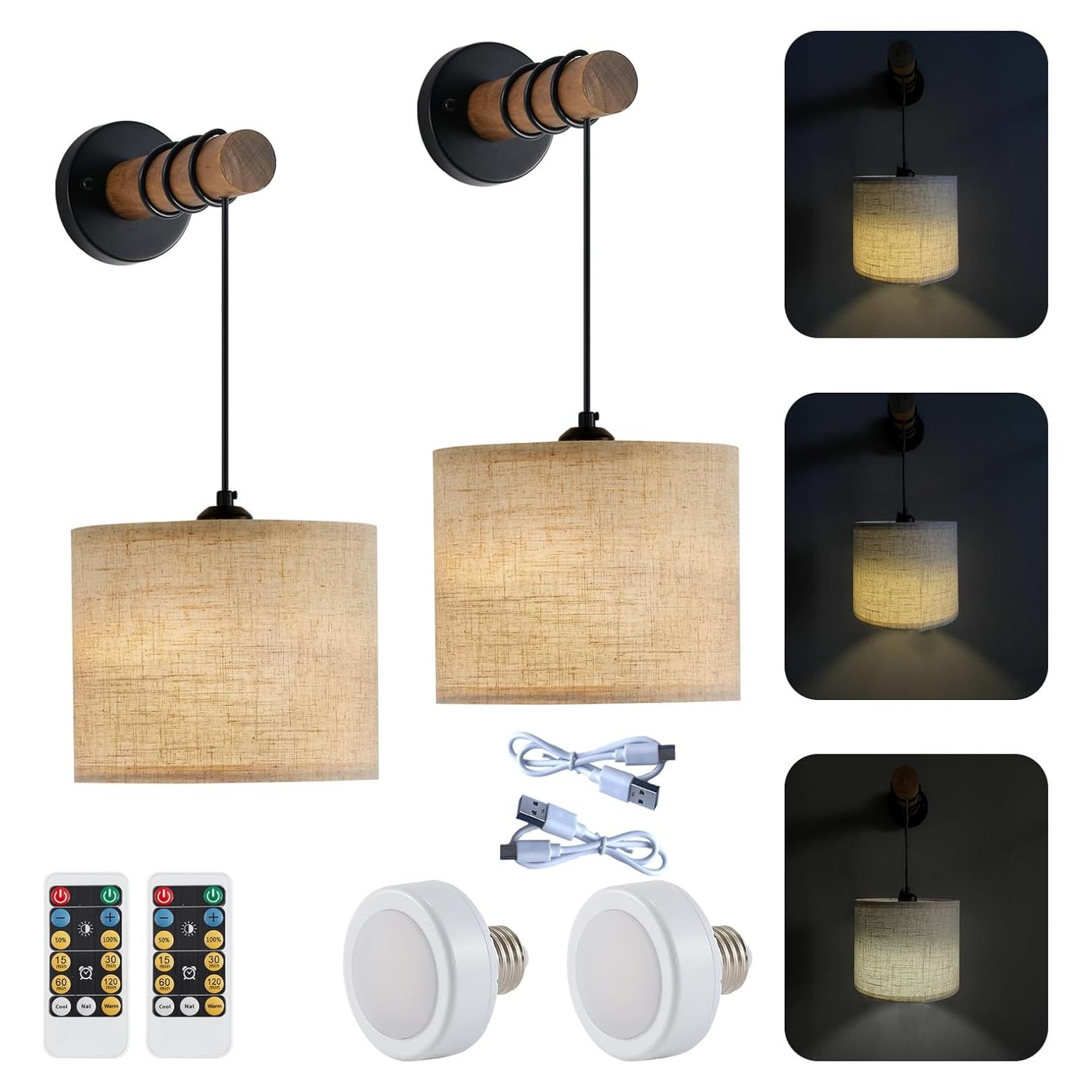 Juego de 2 Apliques de Pared Recargables con Control Remoto