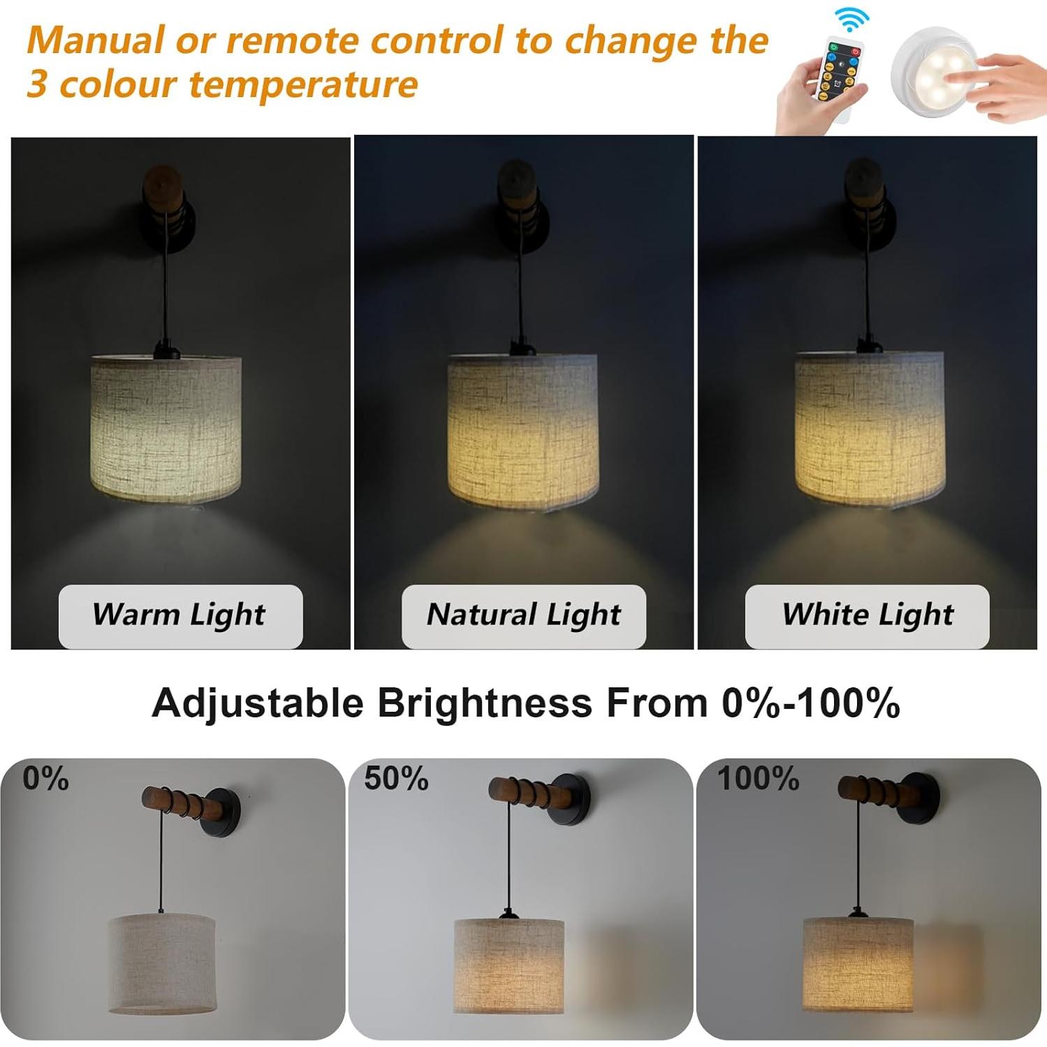 Juego de 2 Apliques de Pared Recargables con Control Remoto
