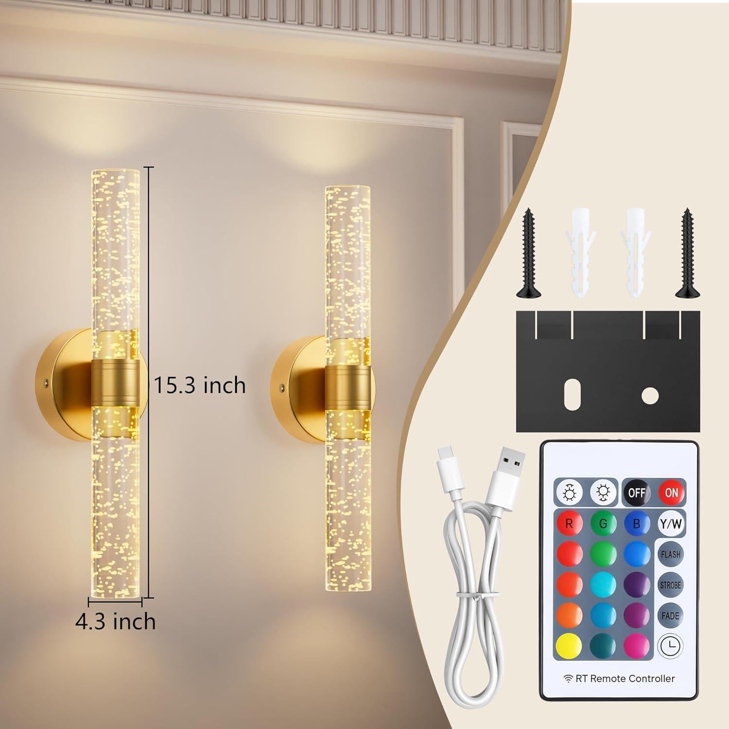 Juego de 2 apliques de pared dorados Gift4U recargables 13000mAh