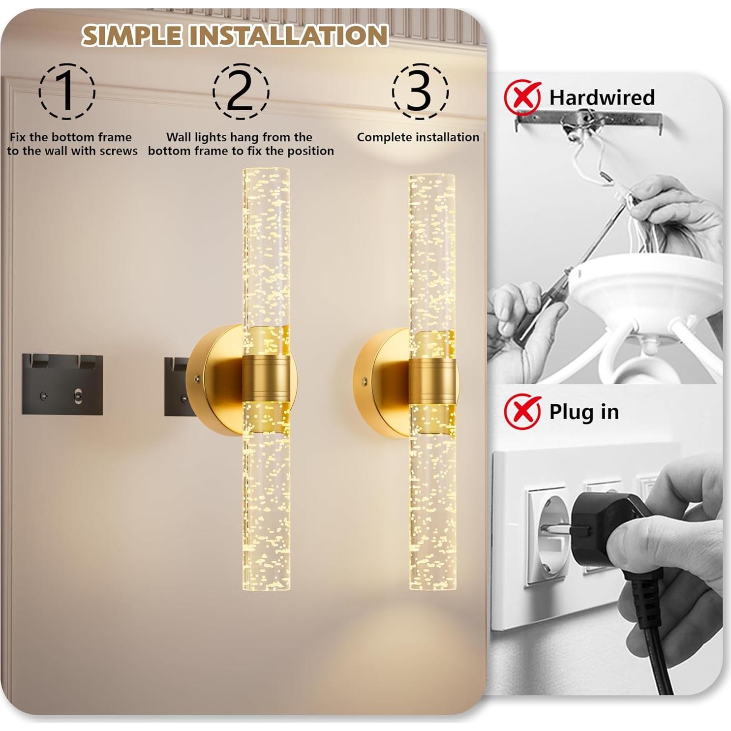 Juego de 2 apliques de pared dorados Gift4U recargables 13000mAh