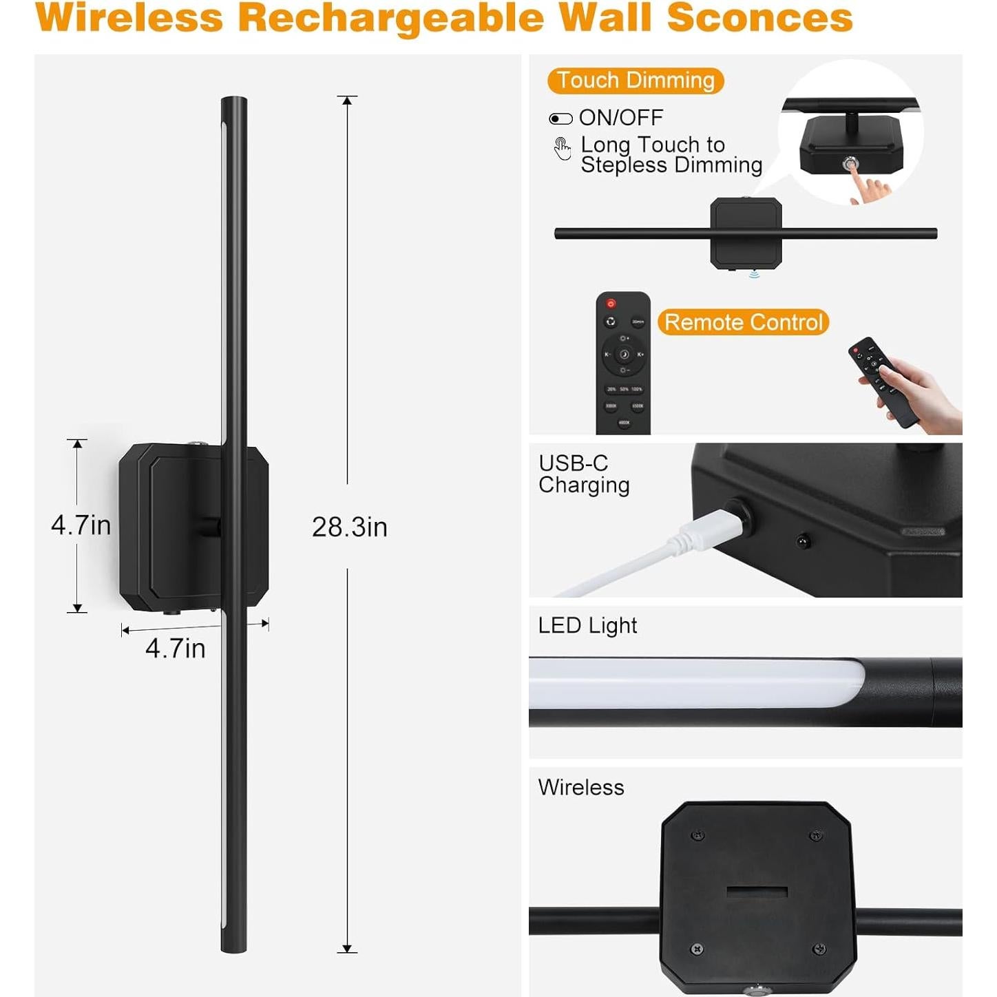 Juego de 2 Apliques de Pared LED Inalámbricos KunruiTAI