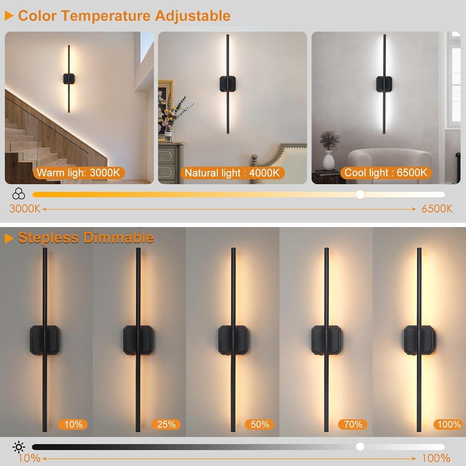Juego de 2 Apliques de Pared LED Inalámbricos KunruiTAI