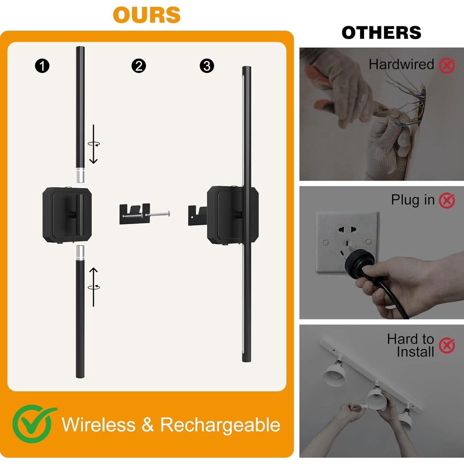 Juego de 2 Apliques de Pared LED Inalámbricos KunruiTAI