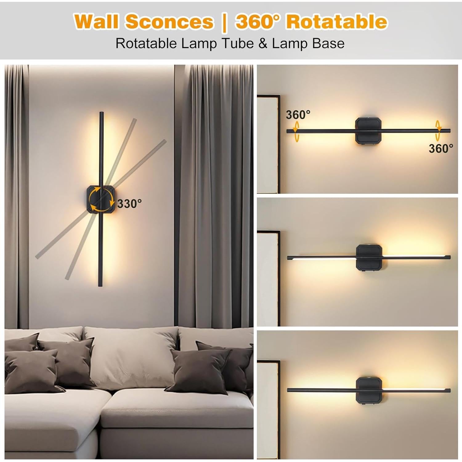 Juego de 2 Apliques de Pared LED Inalámbricos KunruiTAI